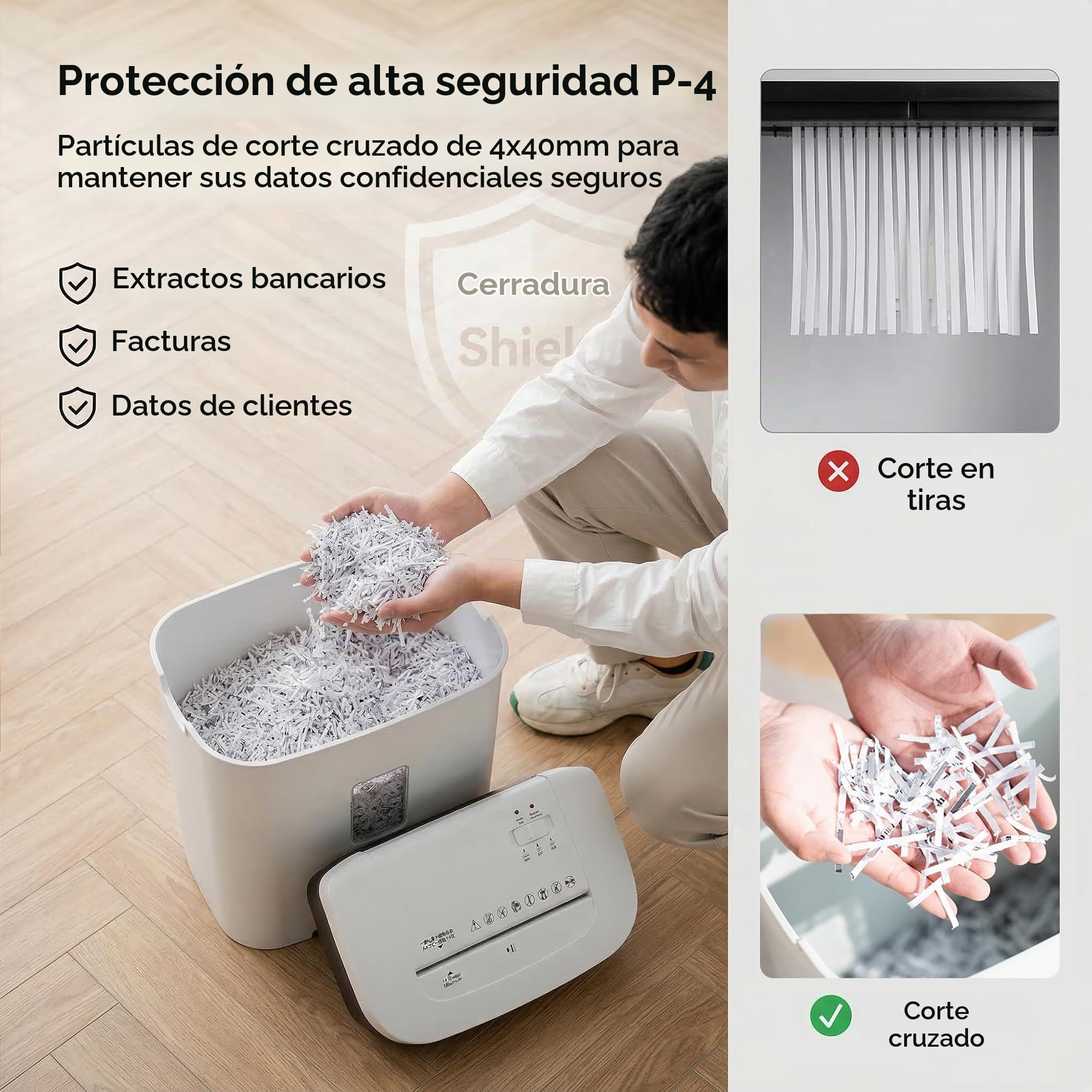 Trituradora de Papel Profesional Oficina: 14 Hojas P-4 60 Minutos Continuos Destruye Tarjetas de Crédito/Documentos/Grapas Papelera 21L Silenciosa para Casa Escuelas Hospitales Empresa