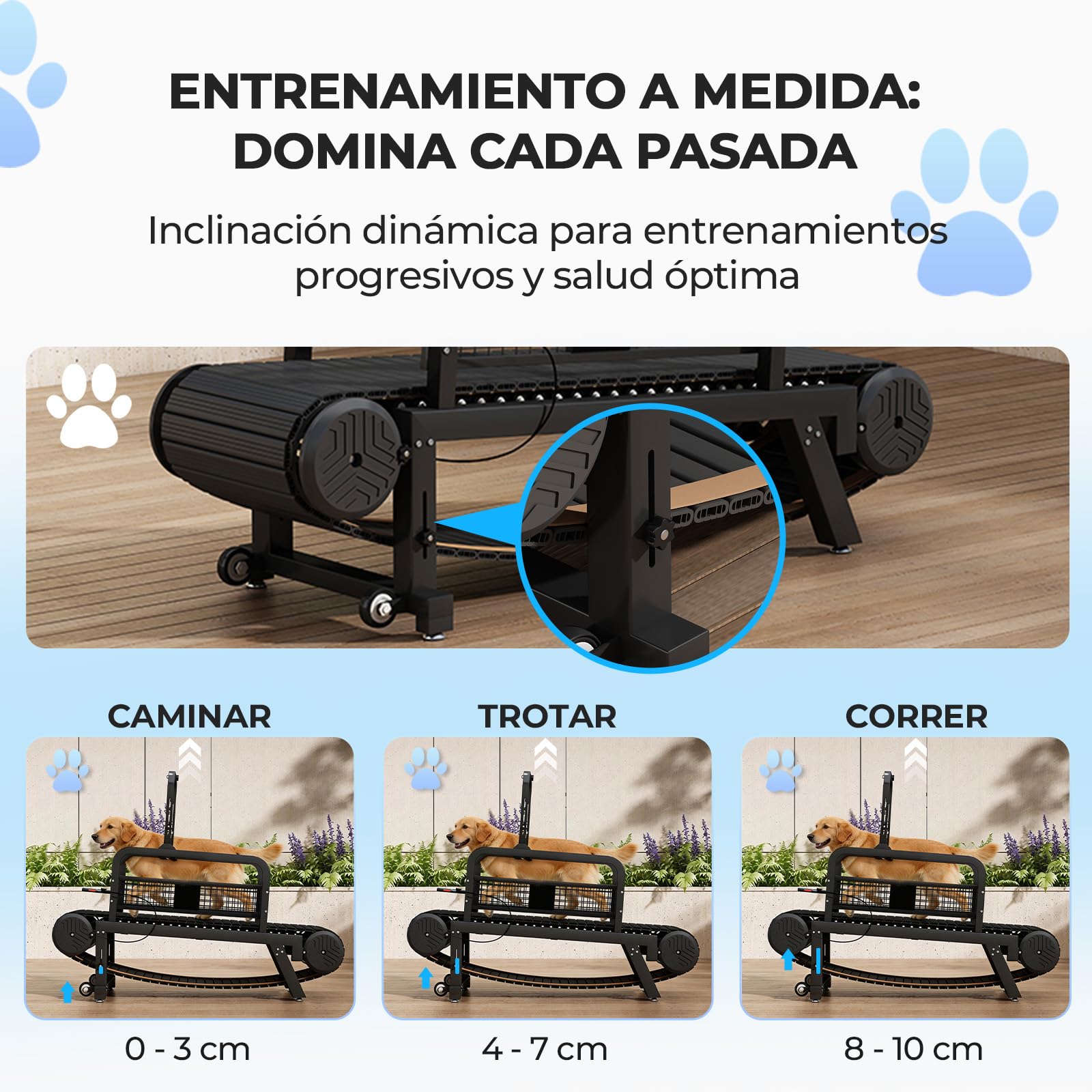 RiveraSink Cinta de Correr para Perros Slatmill Autopropulsada, Caminadora para Perros Medianos y Grandes, con Freno Manual, Capacidad 200 kg, Banda de Carrera 170×50 cm, Silenciosa para Interior