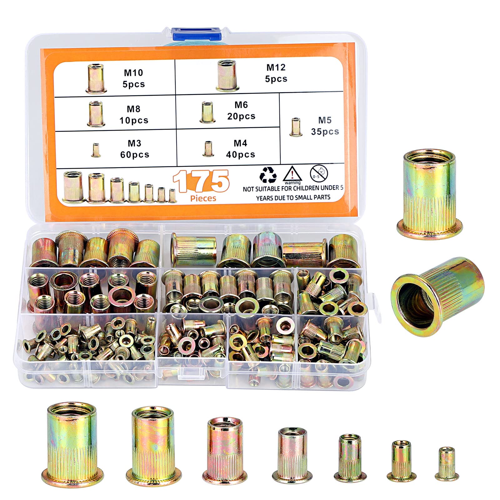 10-24 UNC Flat Head Aluminum Rivet Nut (Rivnut) Insert Nut - Pack Of 25