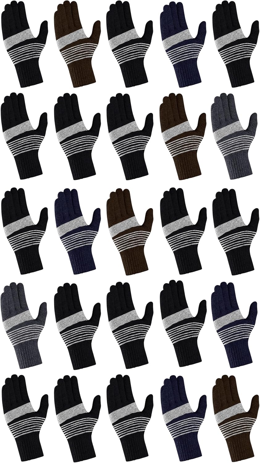 25 Pairs Winter Gloves, Unisex Thermal Magic Glove Thick Knit Brushed Interior Bulk Bundle