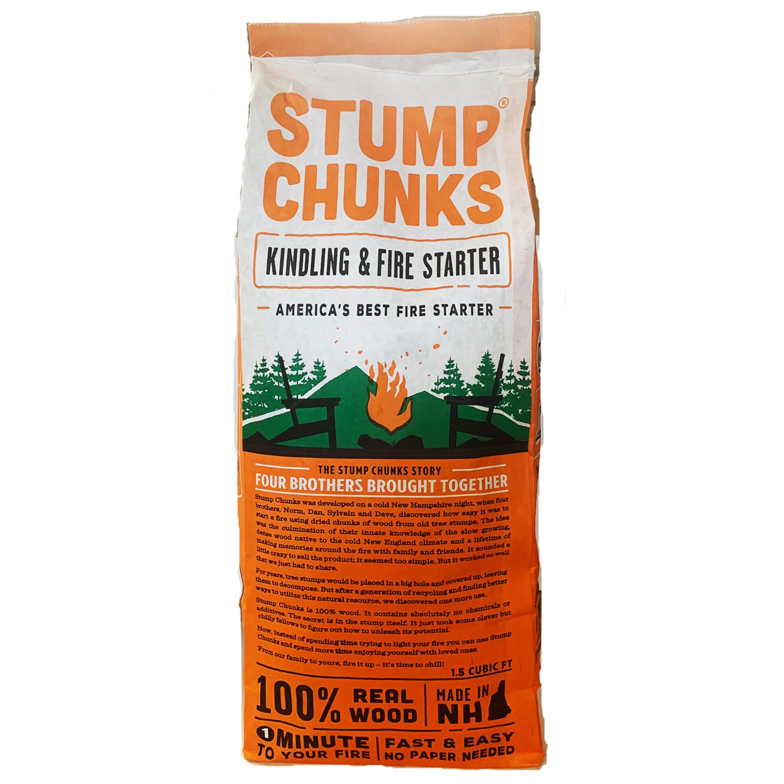 Stump Chunks - Accendifuoco in 100% legno naturale (grande), borsa da 1,5 m., arancione, nero, marrone e bianco