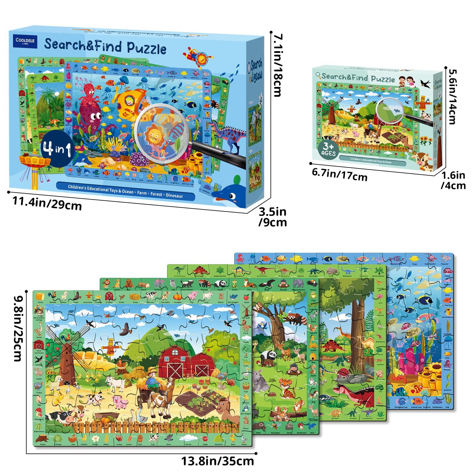 Juego de rompecabezas 4 en 1 para niños – Puzzle educativo de 60 piezas, divertido regalo de Navidad y cumpleaños para niños de 3 a 8 años