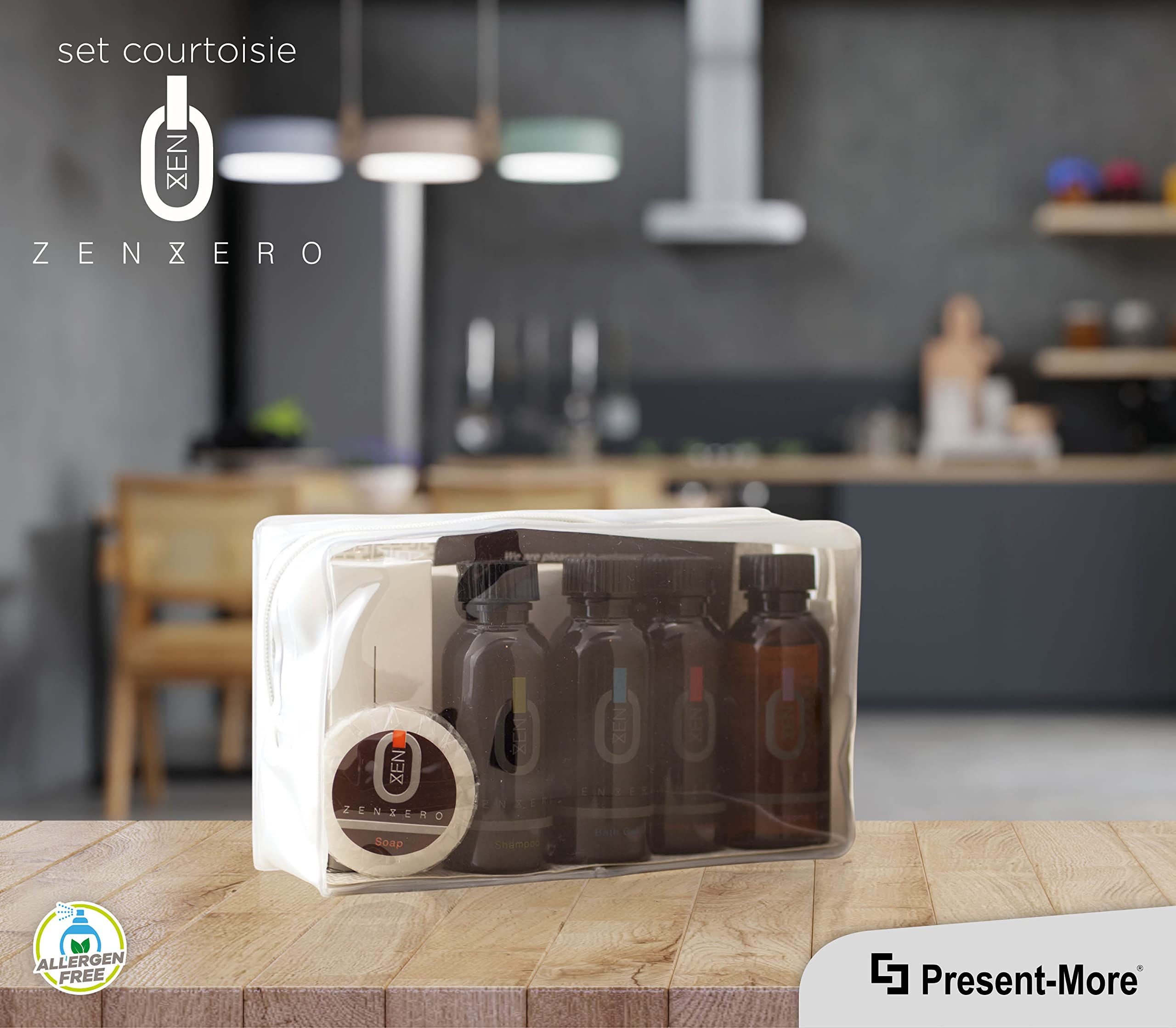 PRESENT-MORE - Kit Accueil 24 Invités Zenzero - Parfum Gingembre et Citron - Contenu: Shampooing, Gel Douche, Crème, Gel Intime, Savon et Accessoires - Pour Hôtels et B&B