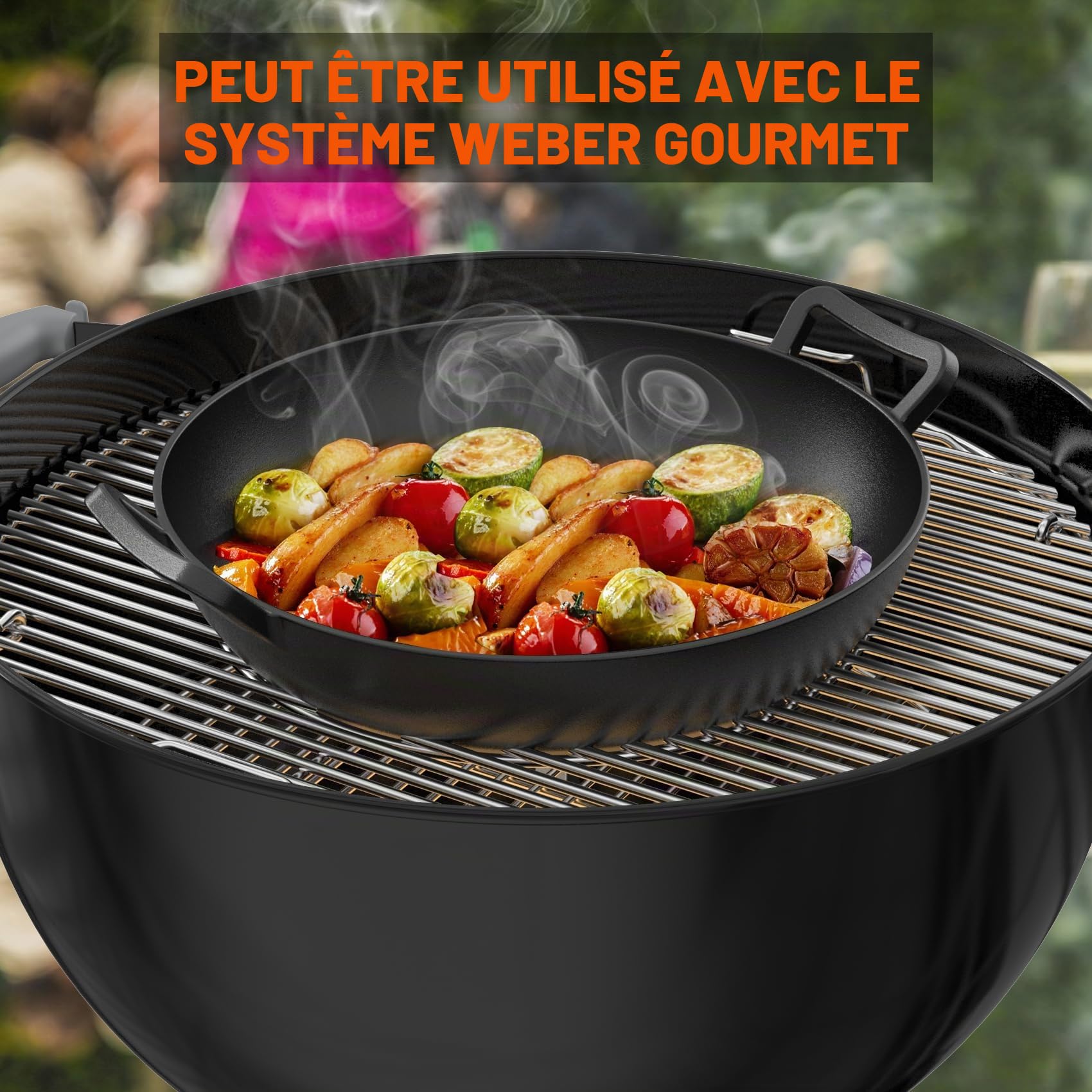onlyfire Poêle à Wok en Fonte 36cm pour Weber Gourmet BBQ System Spirit II Genesis II GS4 Noir