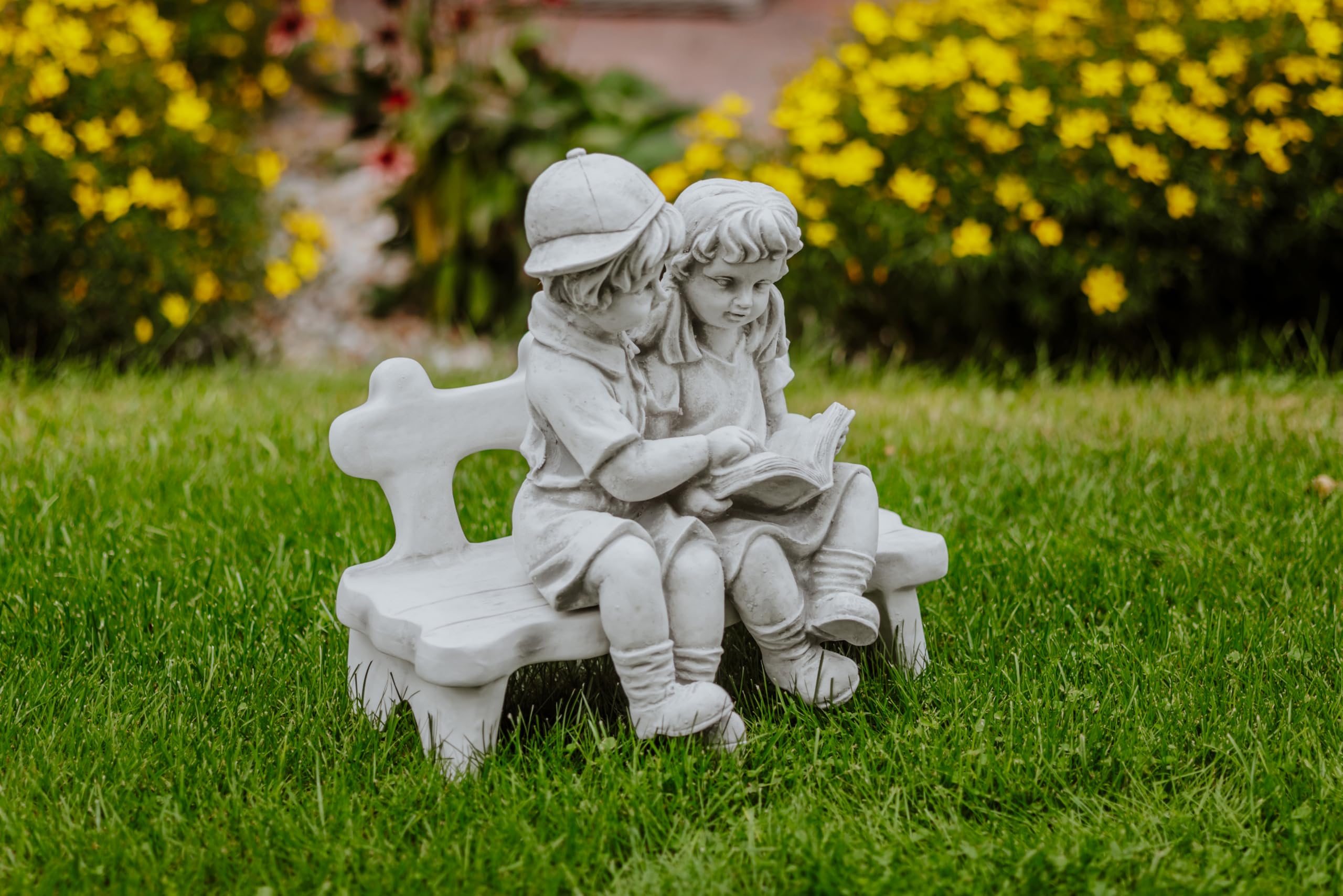 gartendekoparadies.de Figure de Pierre Massive garçon avec Fille sur Un Banc décoration de Jardin en Pierre reconstituée, résistant au Gel