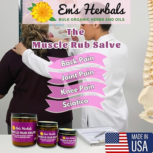 Miniatura 2 de Em's Herbals, Muscle Rub Salve - Fabricado con aceite de árnica orgánico, cristales de mentol y aceites esenciales eficaces para penetrar