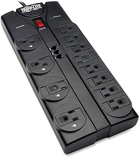 TLP1208TEL Surge Suppressor, 12 Outlets, 8 ft Cord, 2160 Joules, Silver