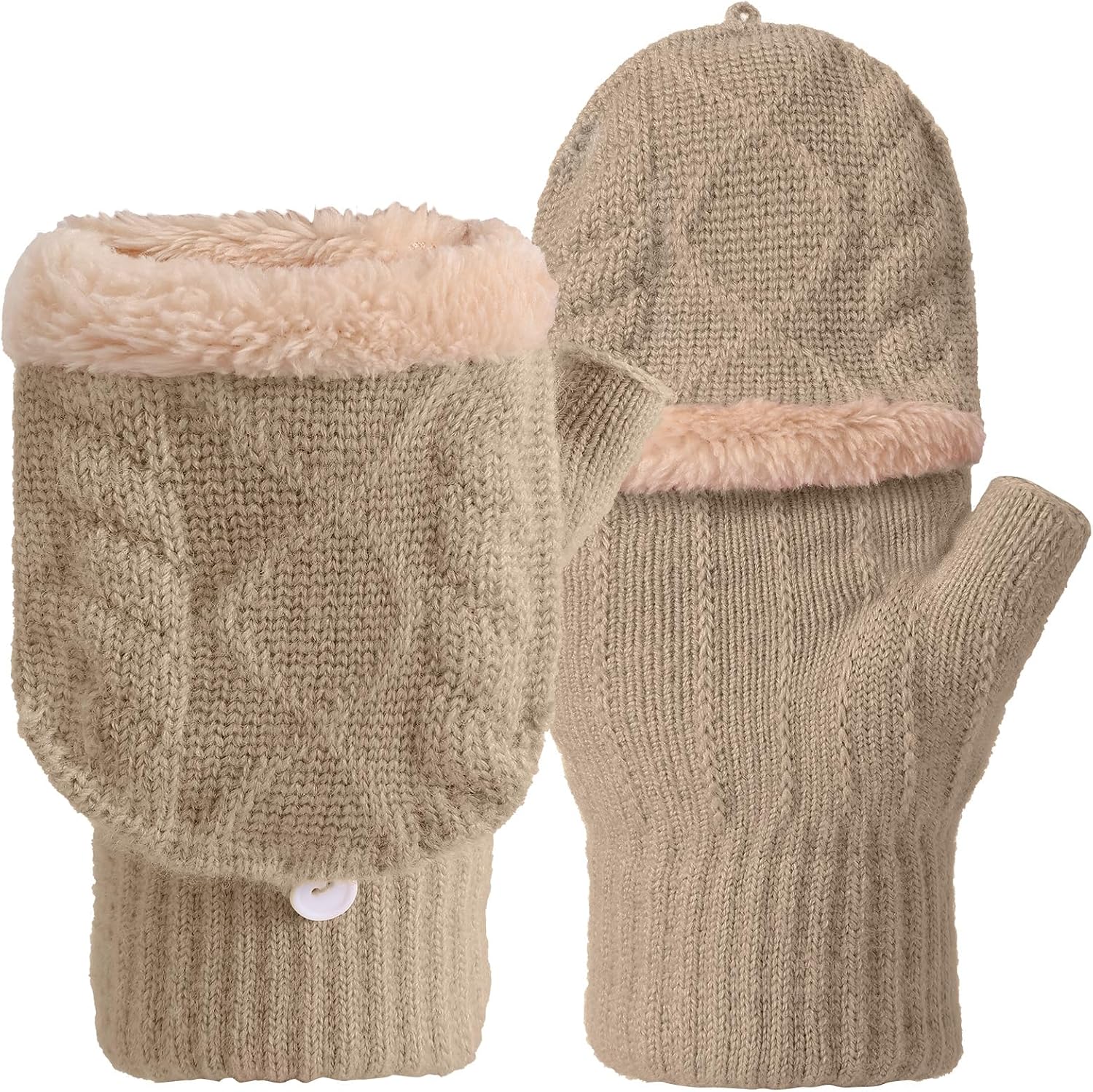 Tavaleu Womens Winter Fingerless Gloves for Men Women Convertible Thermal Knit Touchscreen Gloves with Flip Cover
