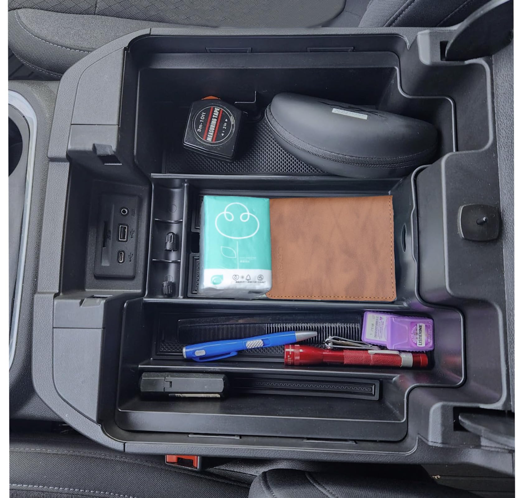 TOPINSTALL Full-Size Center Console Tray Compatible with 2019-2022 Chevy Silverado/GMC Sierra 1500 and 2020-2023 Silverado/Sierra 2500HD 3500HD, Armrest Organizer (Full Console w/Bucket Seats ONLY)