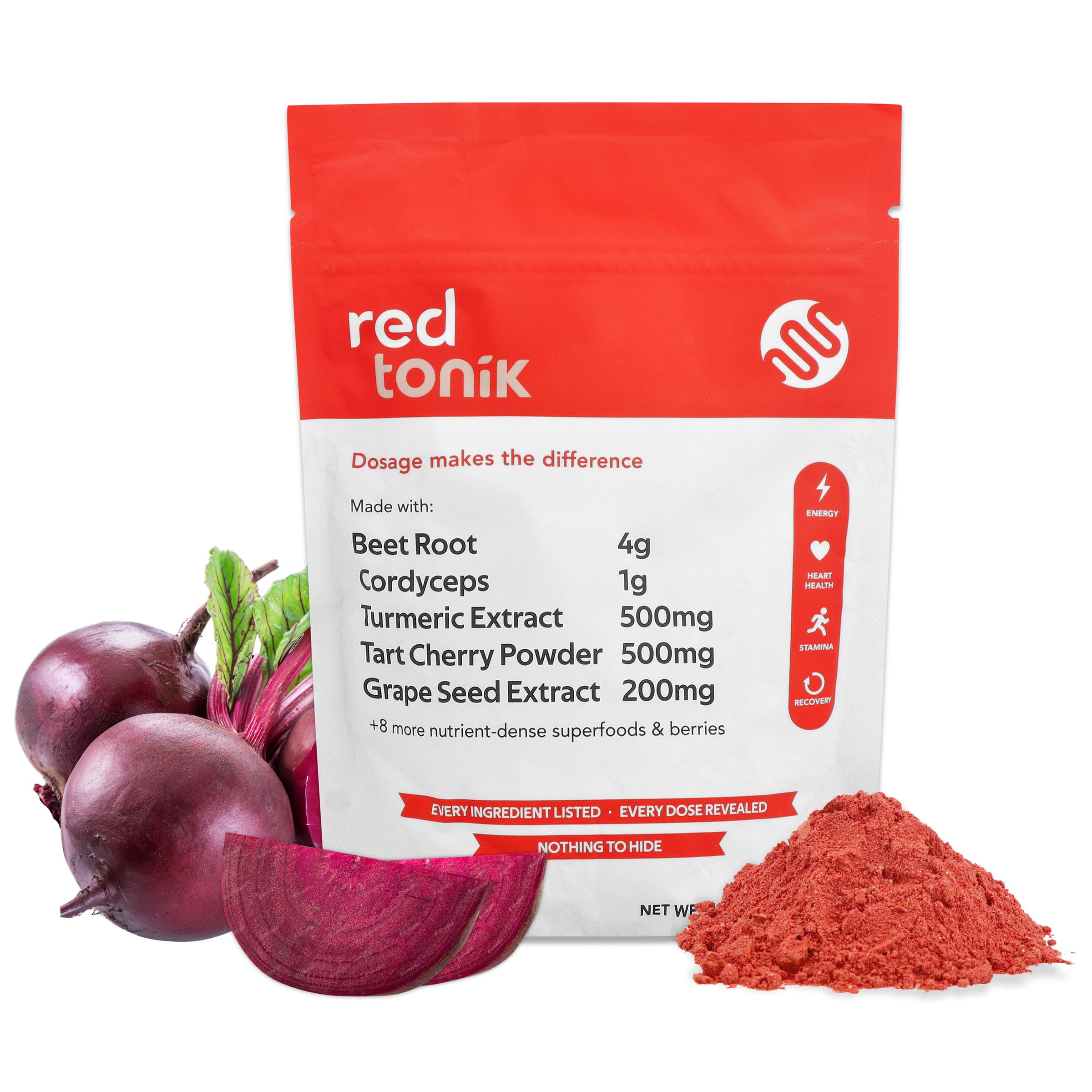 Red Tonik Superfood Powder |Beet Root |Mushroom |Turmeric |Daily Supplement with 13 Superfoods |Vitamins and Minerals |Boost Energy, Stamina |Post-Workout Recovery |Berry Flavor