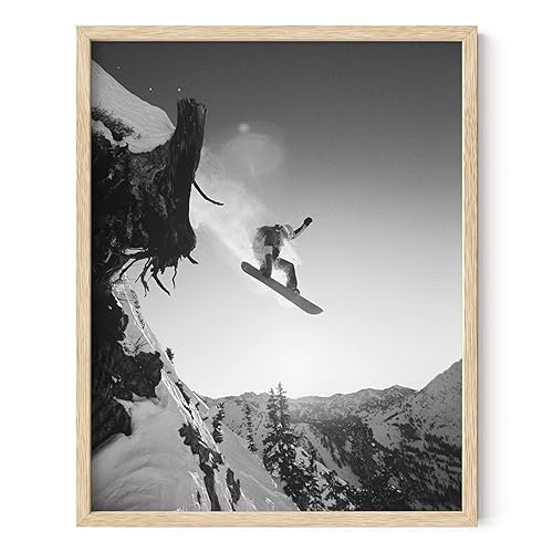 Summit Designs Snowboard Cliff Jump Art Print - Black and