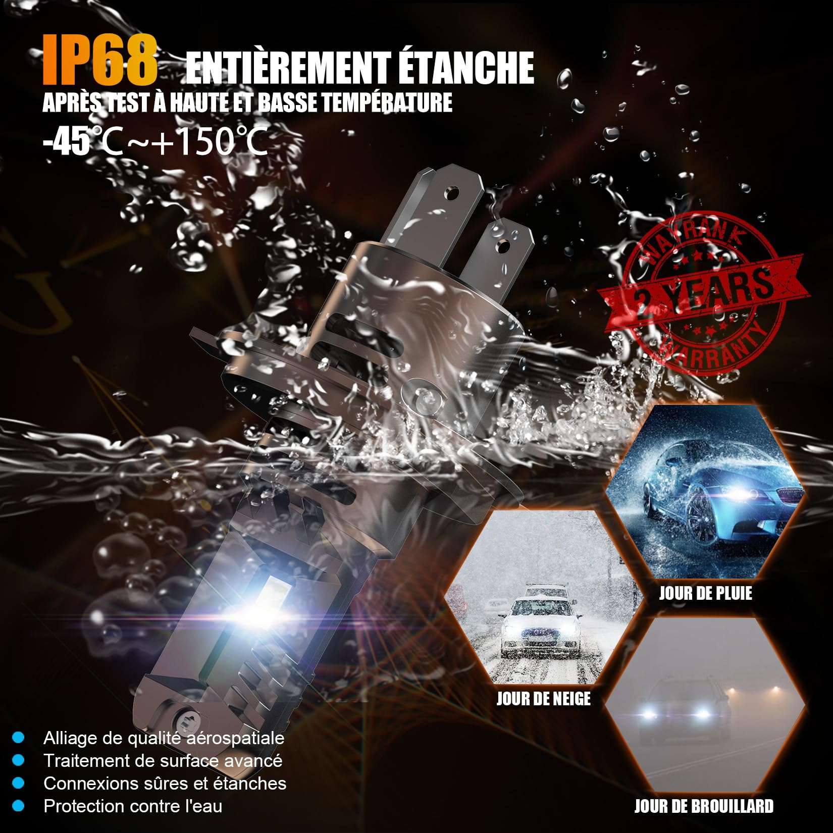 Bombilla LED H4 para Coche 36000LM, 120W, Luz Blanca 6500K, Reemplazo para Halógenas, Tamaño 1:1, Plug and Play, Más de 70000 Horas de Vida, 2 Piezas (H4/HB2)