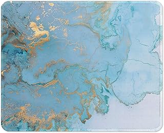 ITNRSIIET Gaming Mouse Pad with Stitched Edges, Premium-Textured Mouse Mat Pad, Non-Slip Rubber Base Mousepad for Laptop, Computer & PC, 10.2×8.3×0.12 inches, Light Blue Modern Marbling