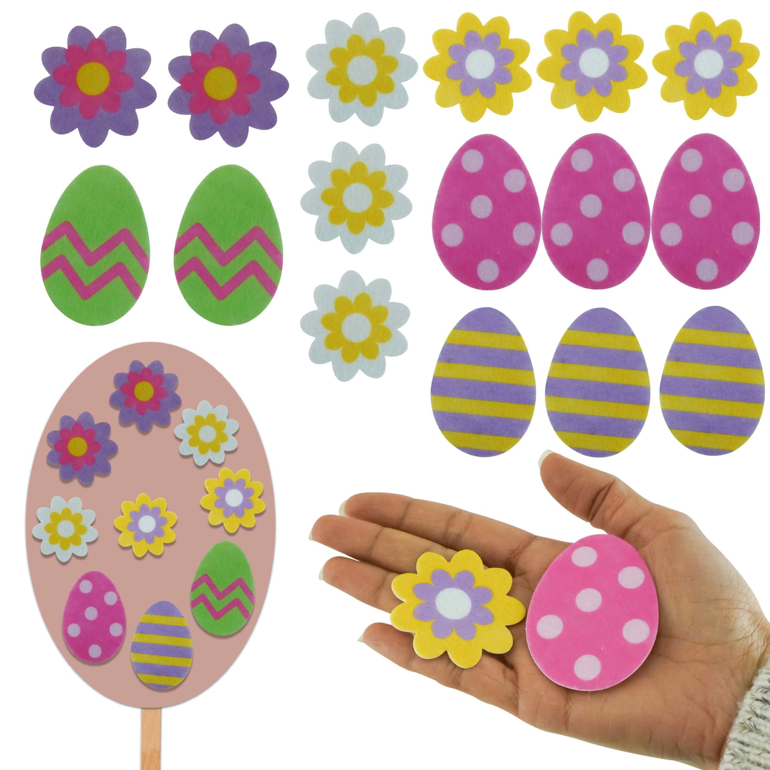 Srv Hub 16X Eggs & Flowers Stickers 16X Easter Foam Stickers In Reusable Bag - Decorative Self-Adhesive Egg And Flower Stickers, Perfect For Arts, Crafts, Greeting Cards, Home Decoration, And Easter Supplies