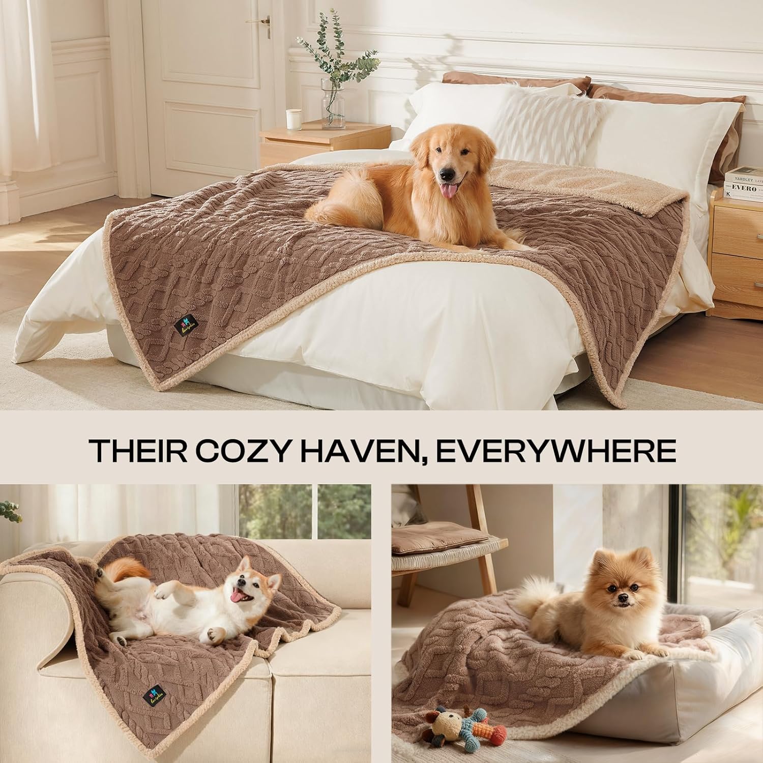 Luciphia Waterproof Pet Blanket, Liquid Pee Proof Dog Blankets for Sofa Bed Couch, Reversible Sherpa Fleece Furniture Protector Cover for Small Medium Large Dogs Cats,Khaki Small(40" x 28") - Image 4