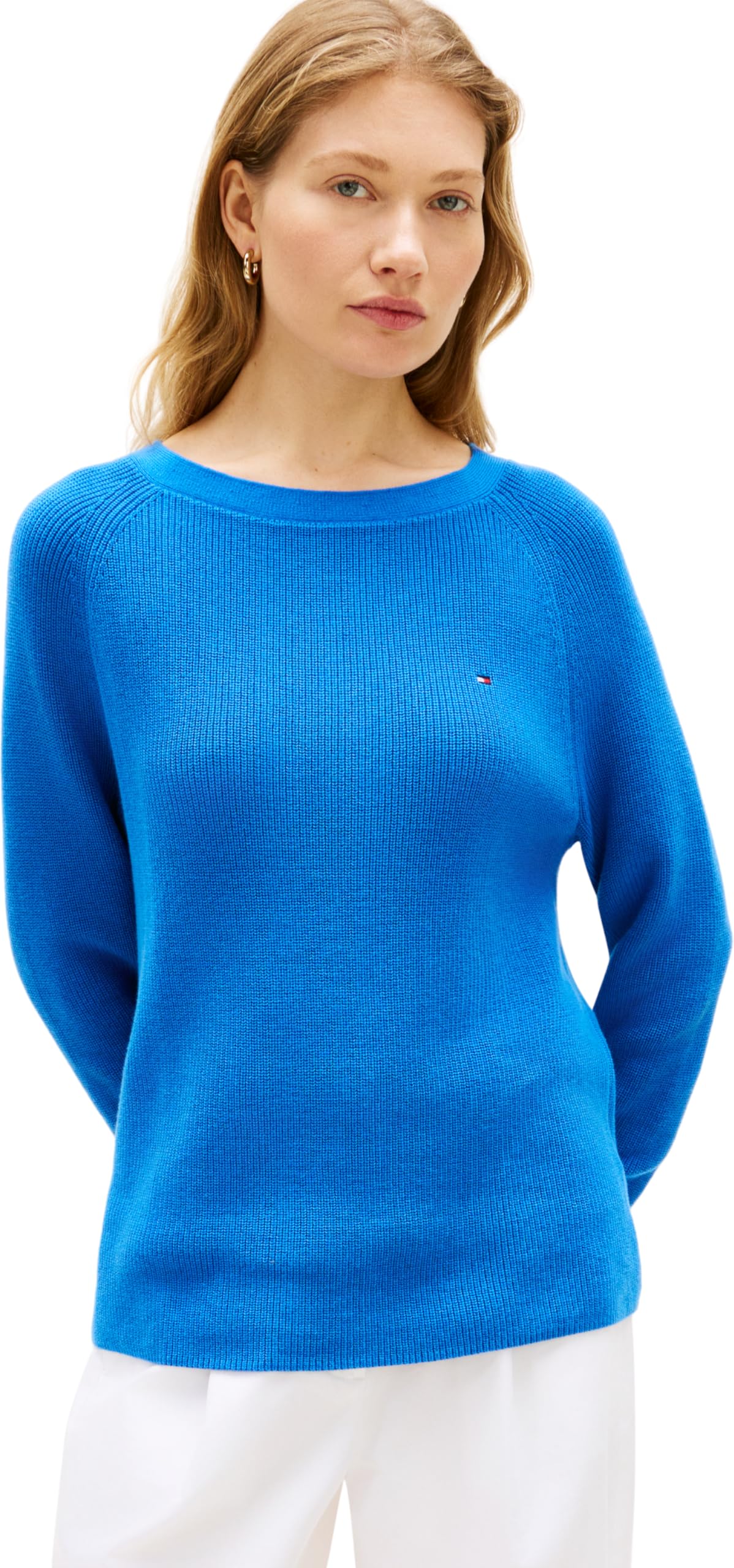 Tommy Hilfiger Women's Co Cardi Fine Gg Ls Boat-Nk SWT Ww0Ww44975, Blue, L