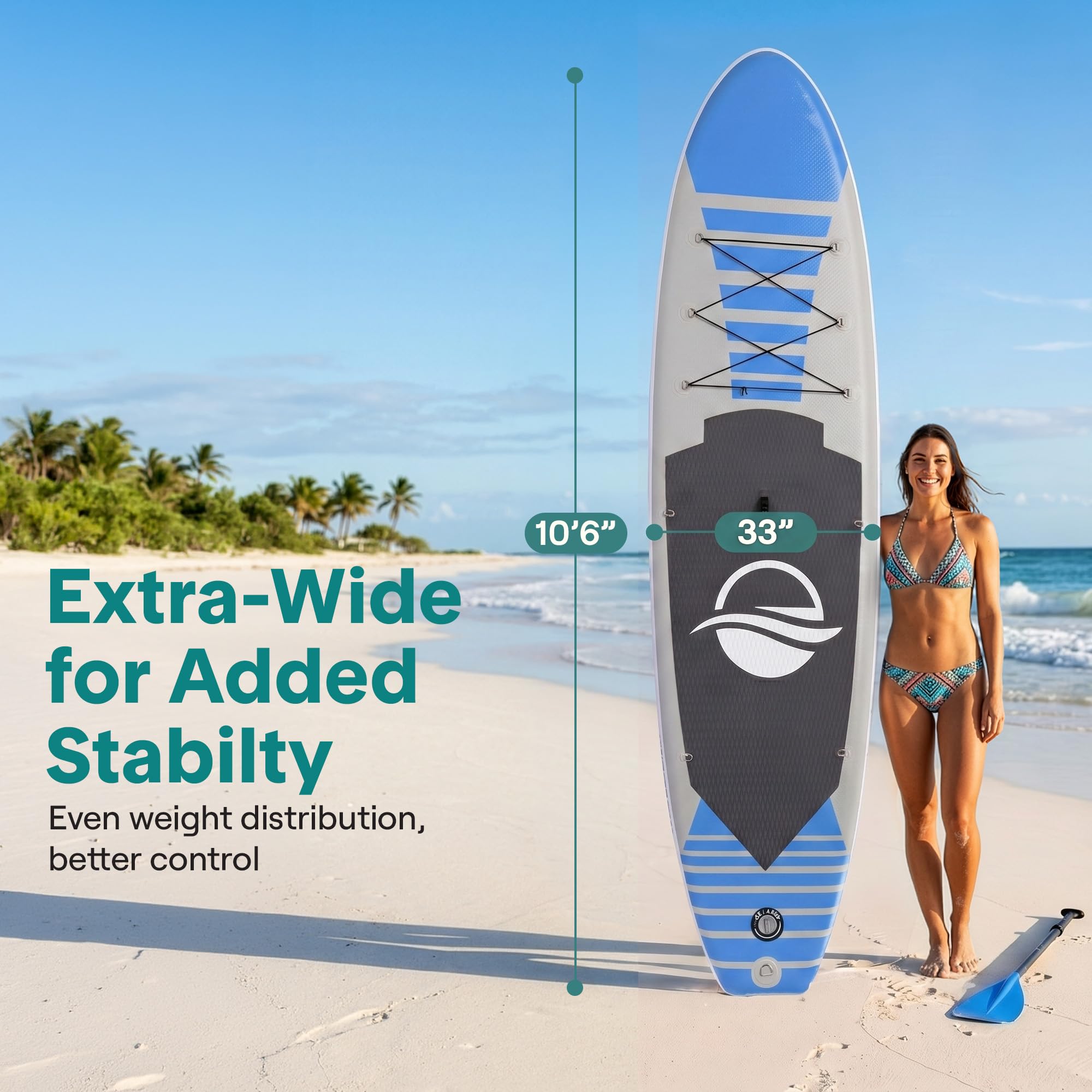 SereneLife Deska do wiosłowania Opblaasbaar Stand Up (15 cm Dik) stawia Premium SUP Akcesoria & Draagtas, stojak Brede, Bodemvin voor Peddelen, Surfcontrole, Antislip Dek, Jeugd & Volwassen