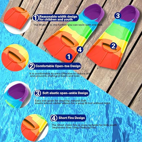 Miniatura 2 de Aletas de natación para niños, aletas cortas para jóvenes, aletas de entrenamiento de natación para natación de regazo, para niños y niñas