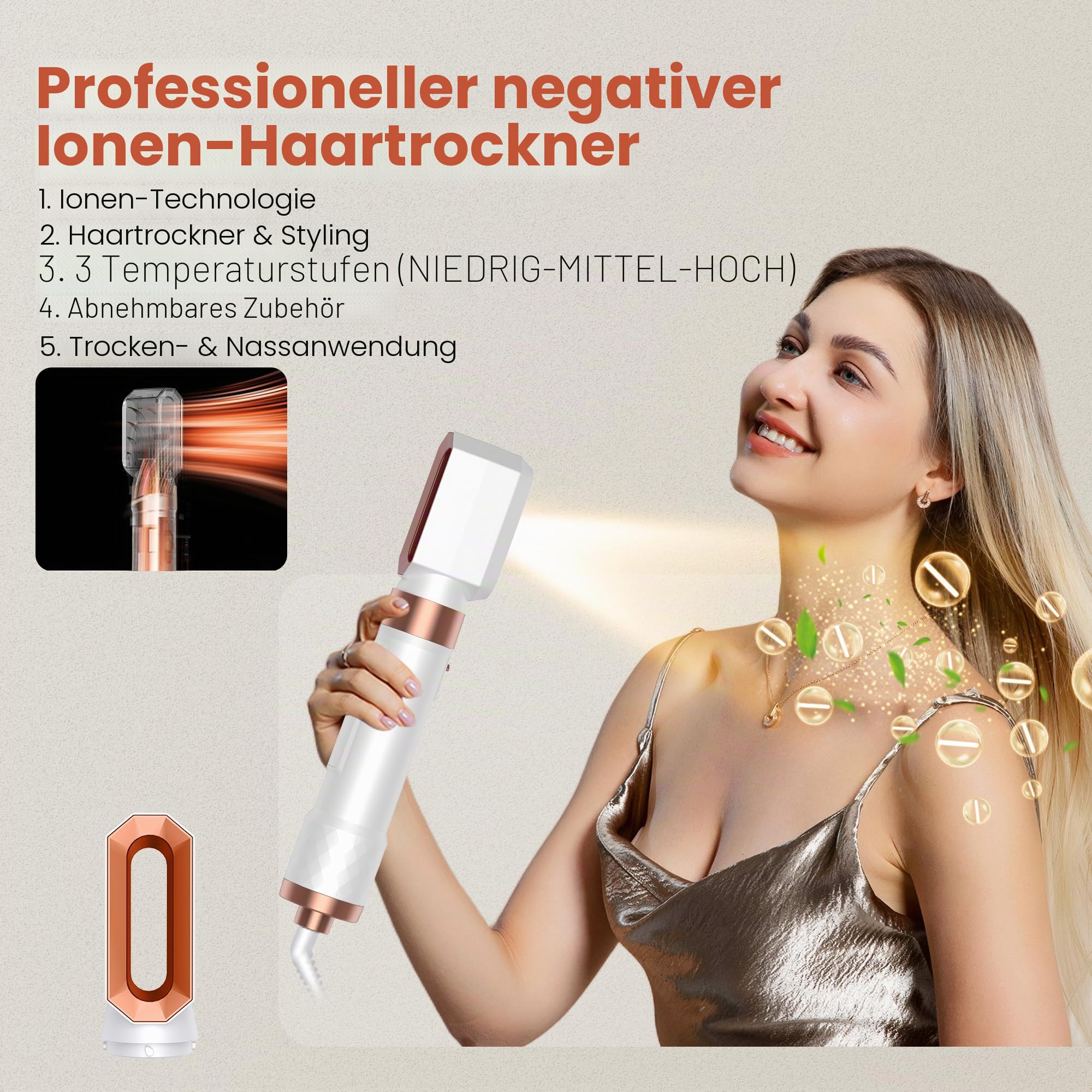 Hair Styler Set 5 in 1 Hairstyler 5 in 1 mit Rundbürstenföhn, Warmluftbürste, Föhnbürste, Haartrockner, Air Curler, Glättbürste, Hairstyler Airstyler Haarstyling Geräte für Alle Haartypen