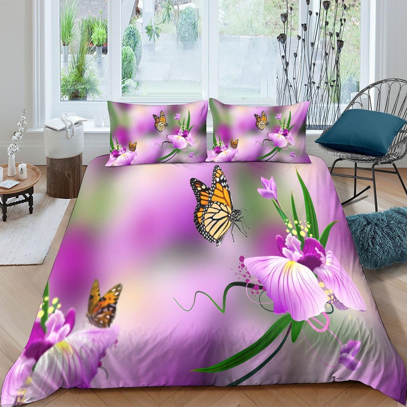 Ctjqhvkz Style-6 3D Printed Purple Orchid Butterfly Fitted Sheet Microfiber Non Slip Bed Cover For Bedroom Guest Room Mattress Protection Decor Single（135X200cm）