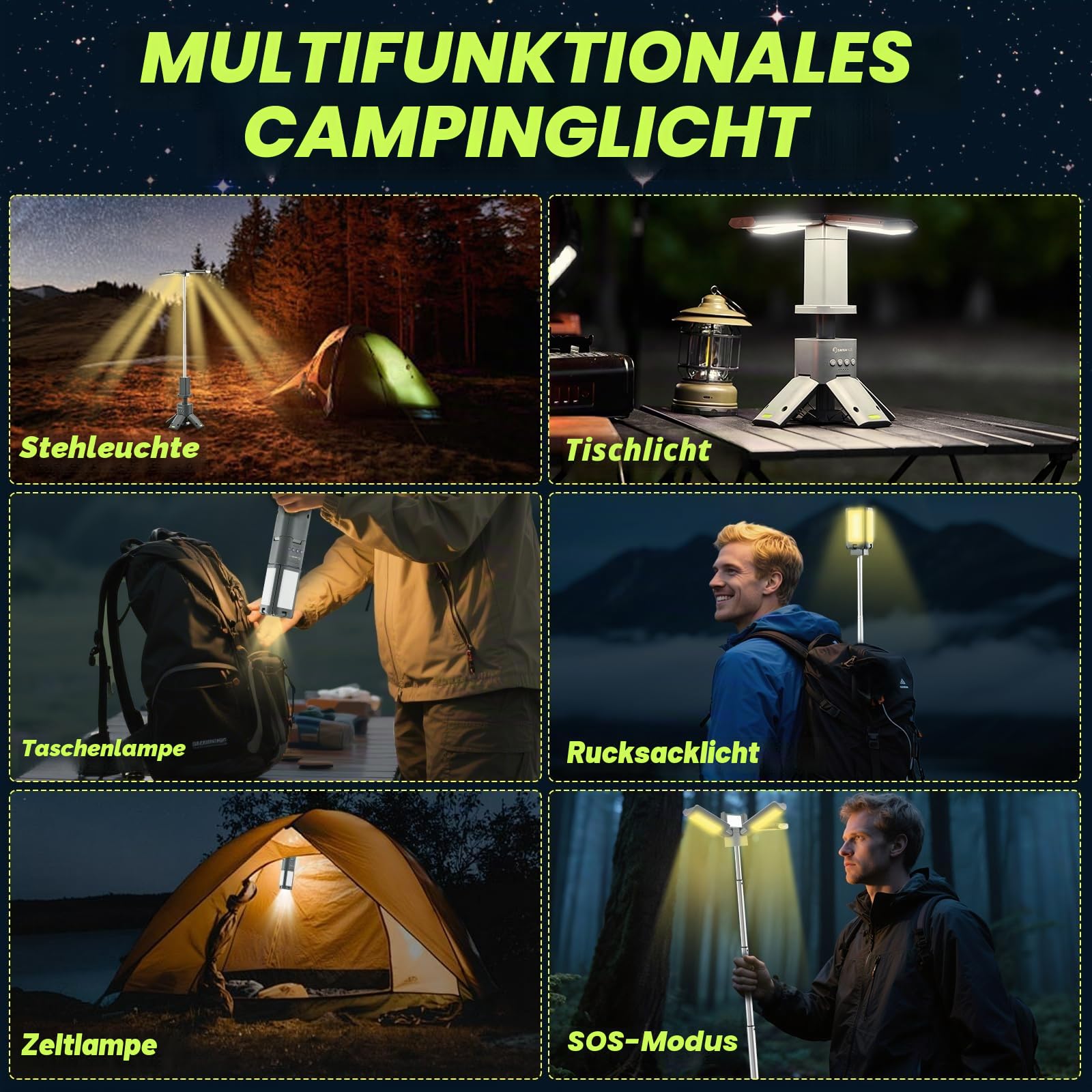 SakerPlus Teleskop Camping Laterne, 14000mAh Wiederaufladbare Campingleuchten mit Tragbarem Netzteil, Dimmbare Magnetische Zeltlampen 6000 Lumen Außenarbeitsbeleuchtung für Wandern, Camping