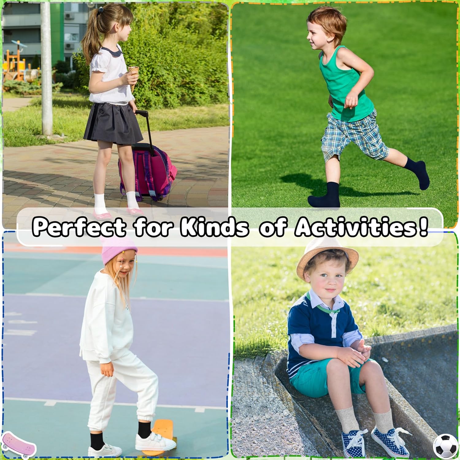 Olreco 6 Pack Girls Crew Socks Boys Socks Cotton Seamless Socks for Kids Crew Socks Toddler Dress Socks School Socks for Girl - Image 2