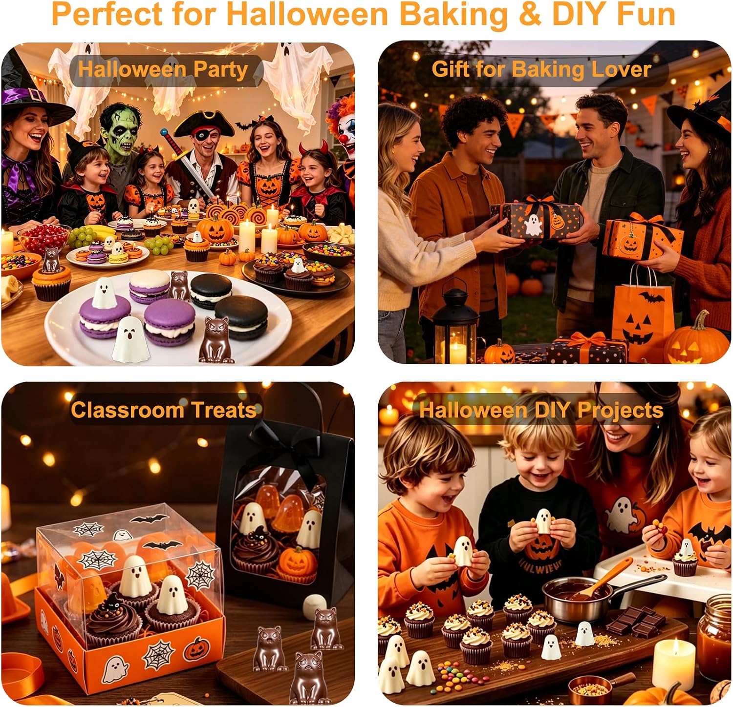 3D Halloween Ghost Silicone Molds 2 Pack, 9 Cavity Chocolate Candy Molds