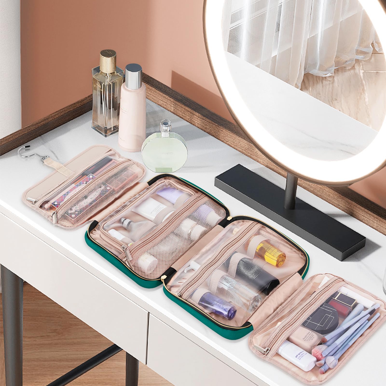 Wedama Beauty case da donna, borsa da viaggio media, borsa da toilette da appendere per bagno, borsa per trucco impermeabile in PVC ispessito, borsa per articoli da toeletta per viaggi e campeggio,