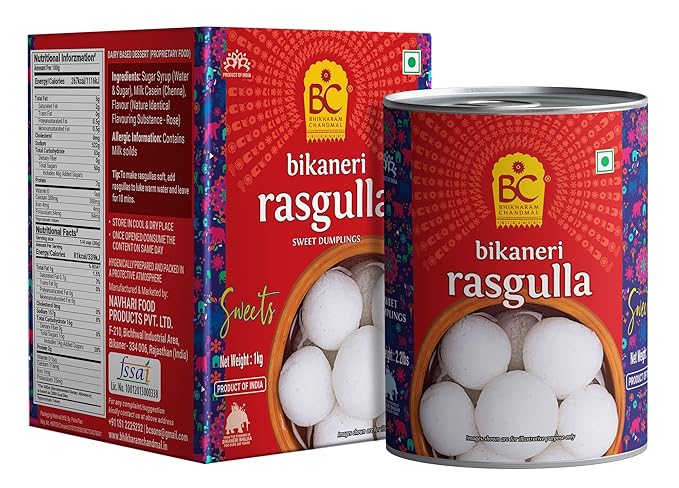 Bhikharam Chandmal Rasgulla Tin Sweets – Open & Eat – Indian Sweets – Bengali Mithai – 1 Kg – 16 Pieces at Rs. 157