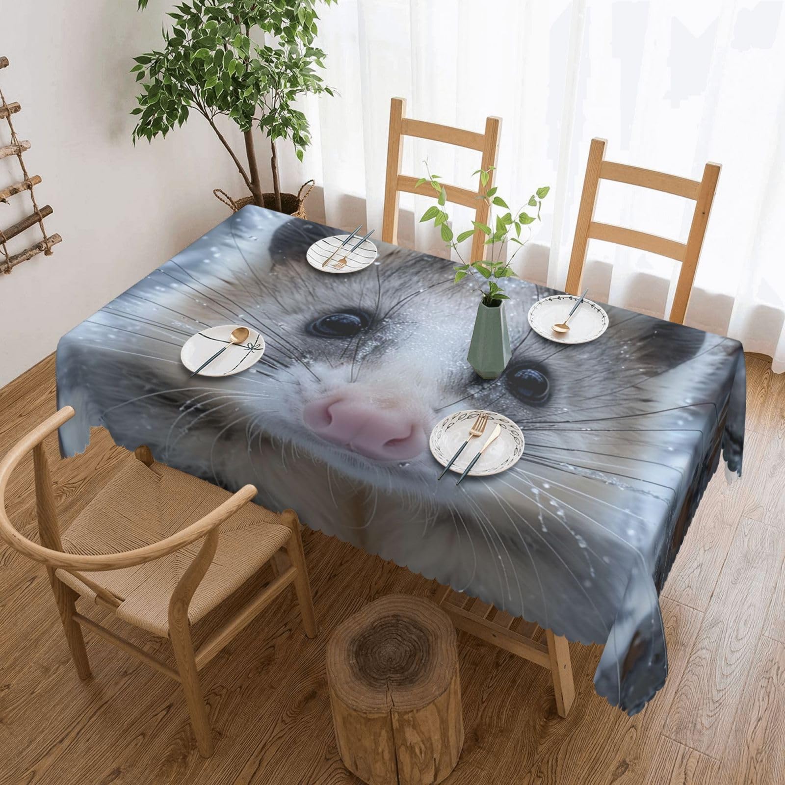 MXZERFKGLA Rectangle Tablecloth 137x183 cm Waterproof Tablecloth for Dining Tables Kitchen Farmhouse Tablecloths Opossum In Snow Table Cloth Wrinkle Free Table Cover for Dining Buffet Wedding Party