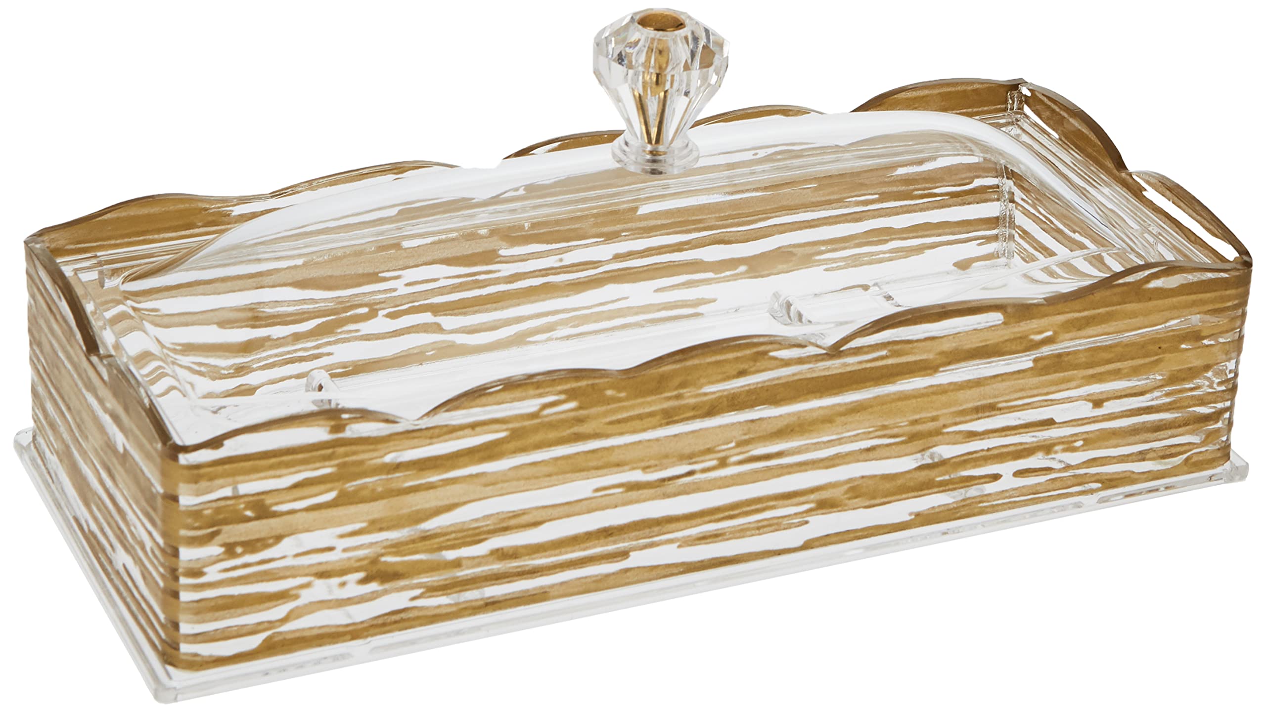 Vague Acrylic Cutlery Holder With Cover, Transparent/Gold