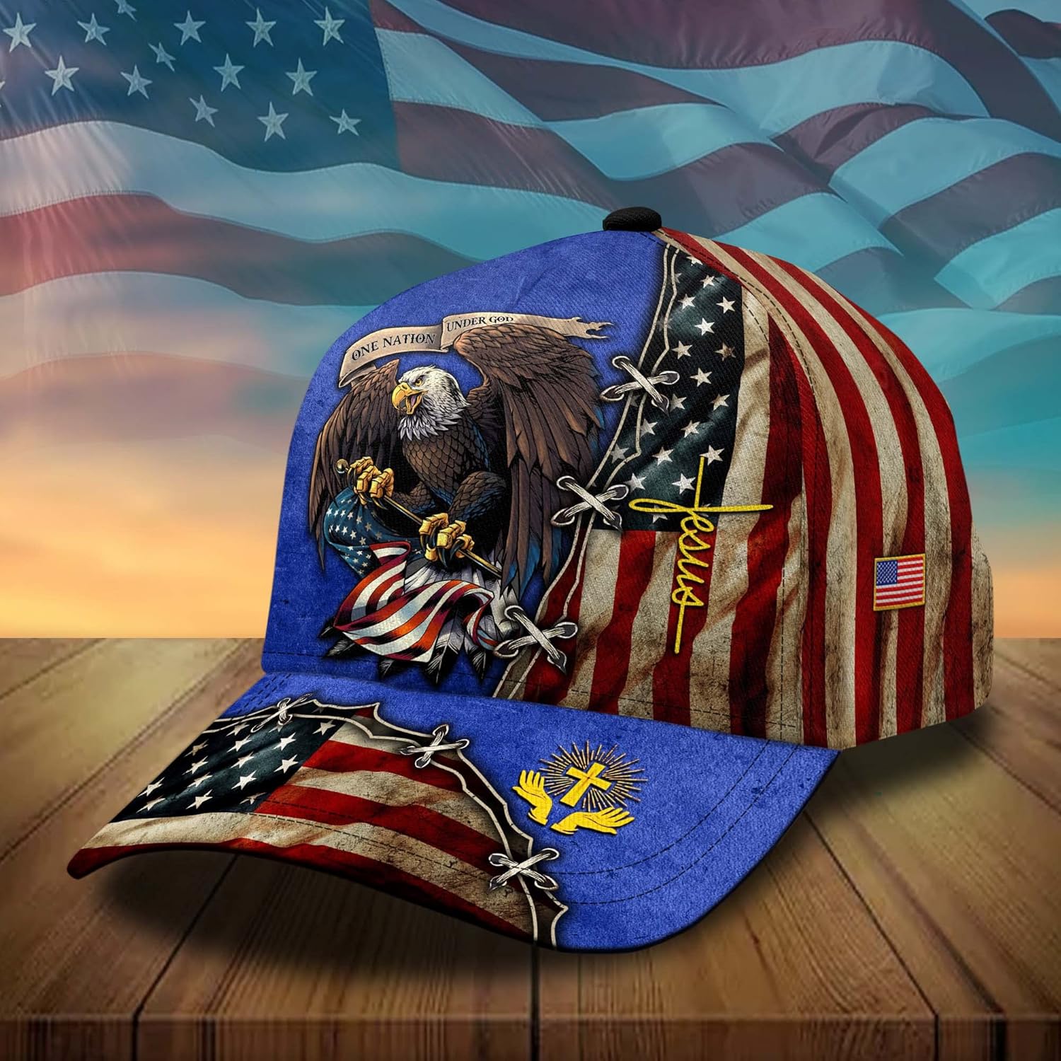 CleveFit 3D Printed, One Nation Under God Baseball Cap, American Eagle Hat for USA Patriots, Unique Design Hat - Image 4