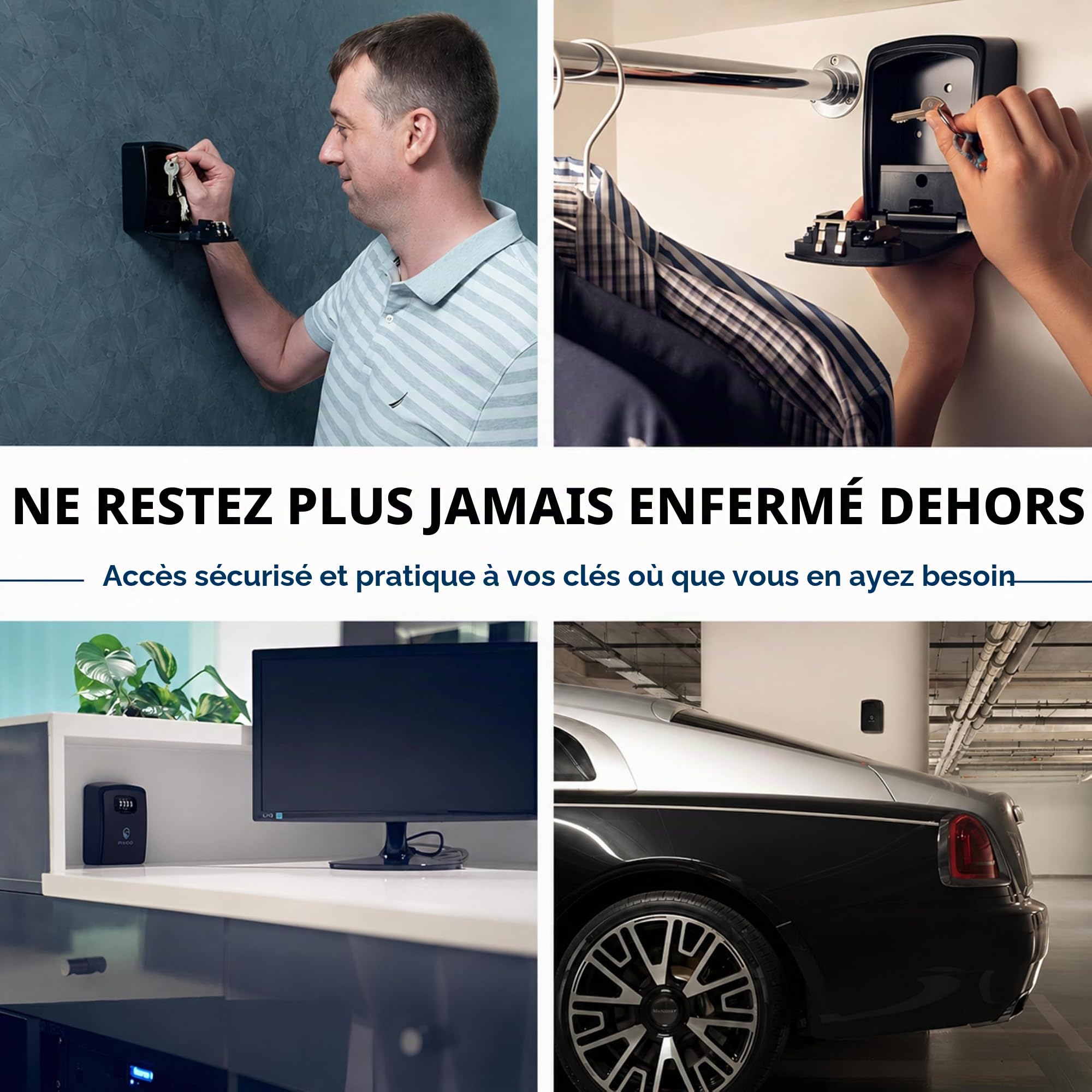 Rhino Lock Secure Key Stealth XL - Boite à clés à Code pour Utilisation en extérieur — Cache clé Mural sécurisé — pour clés de Maison ou de Bureau - Combinaison à 4 Chiffres - Grande capacité - Noir