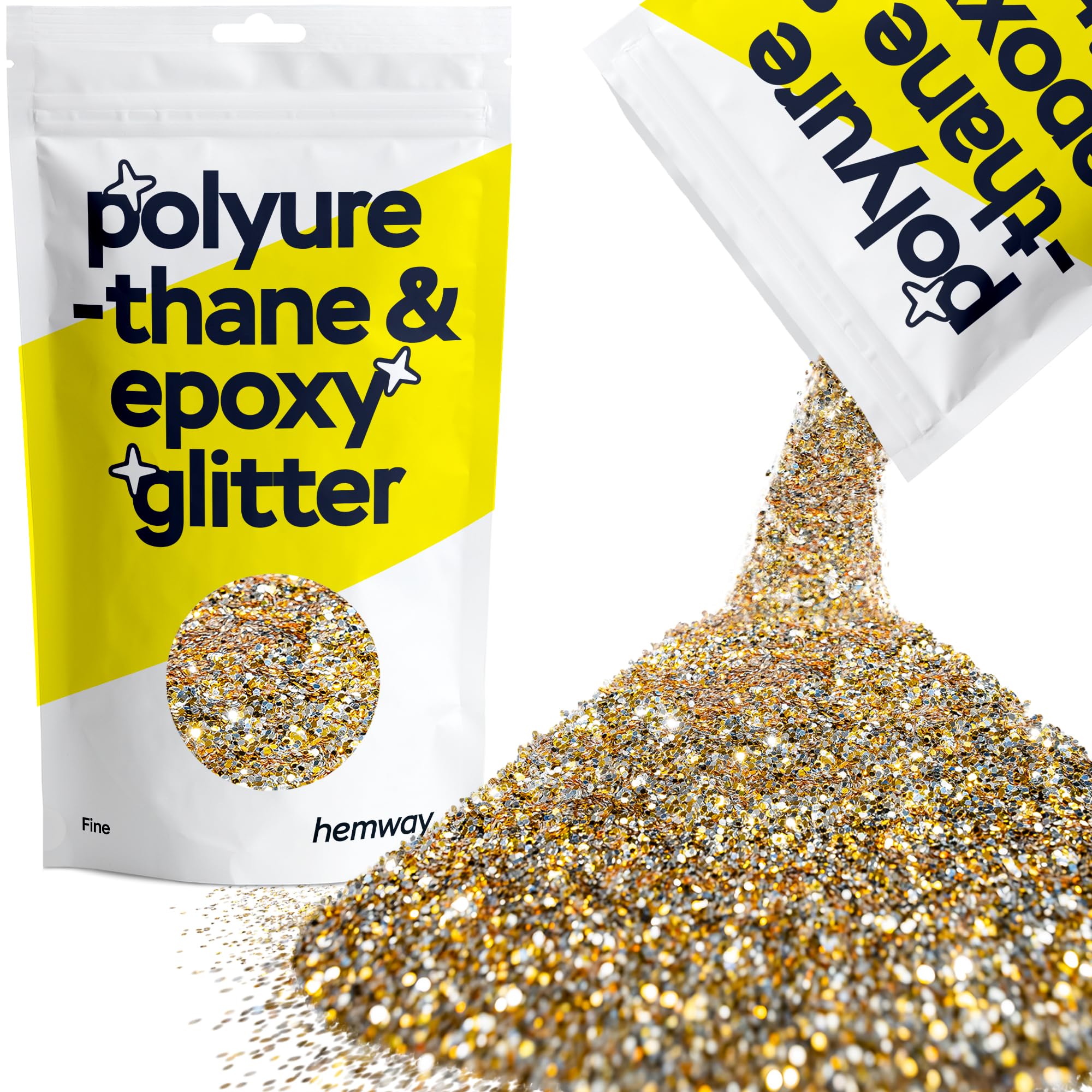 Hemway Resin Glitter Gold Silver 500g | Polyurethane & Epoxy Glitter for Resin Crafts, Tumblers, Coasters, Floor & Table Art