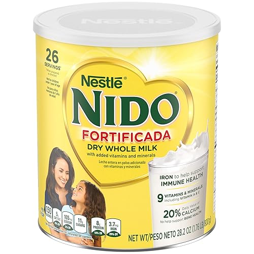 Nido Fortificada - Mezcla de bebidas en polvo leche entera seca en polvo con vitaminas y minerales 282 onzas 176 libras