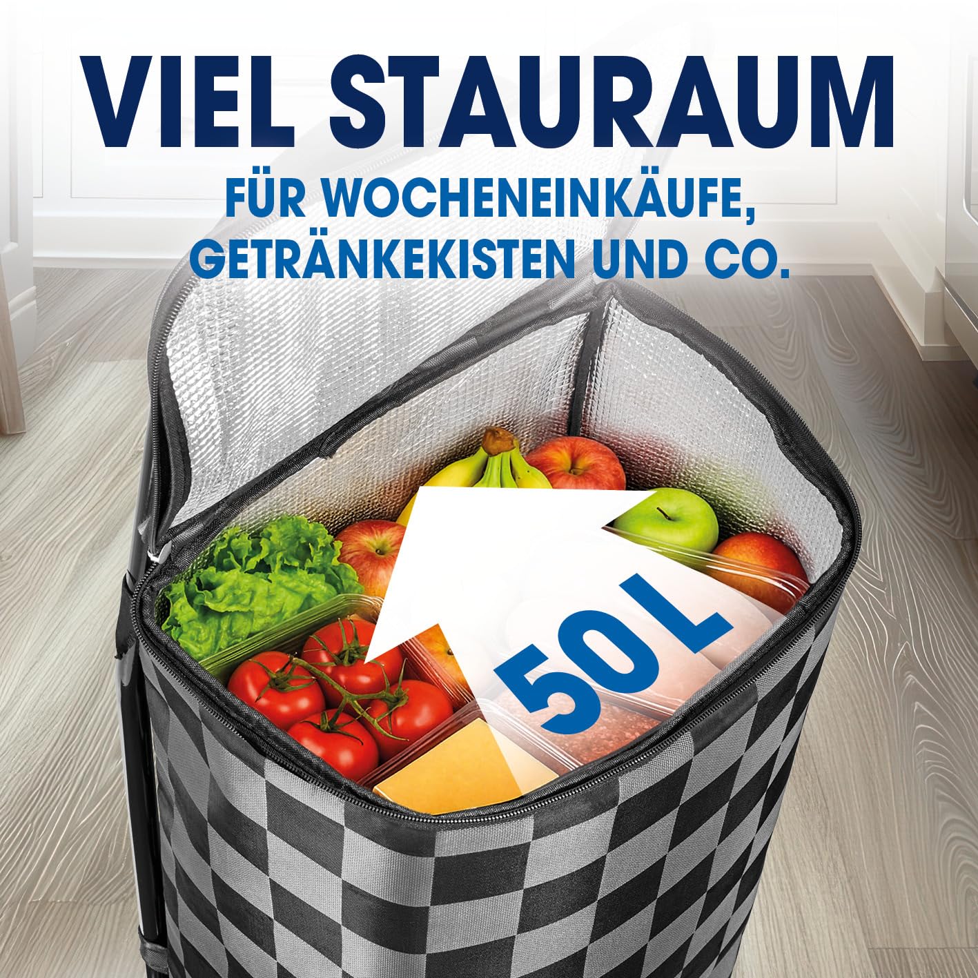 EASYmaxx Einkaufstrolley klappbar 52 L, bis 30 kg | Einkaufstrolley mit Kuehlfach & Sackkarre | Trolly Einkaufswagen mit Abnehmbarer Tasche | Einkaufstasche mit Rollen & Kühltasche - auch für Pakete
