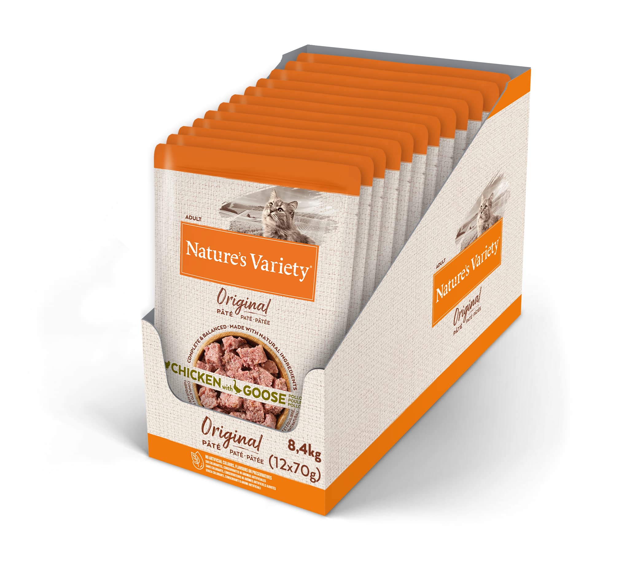 Nature's Variety Original No Grain - Paté para Gatos Adultos con Pollo con Ganso - Caja 12 x 70 g