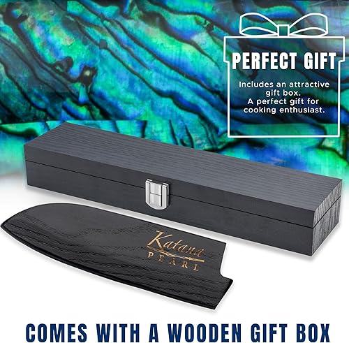 Miniatura 7 de Grunwerg Katana Pearl - Cuchillos de cocina  Cuchillas japonesas de acero de damasco con mango de resina de perla de abulón, profesional, afilado,