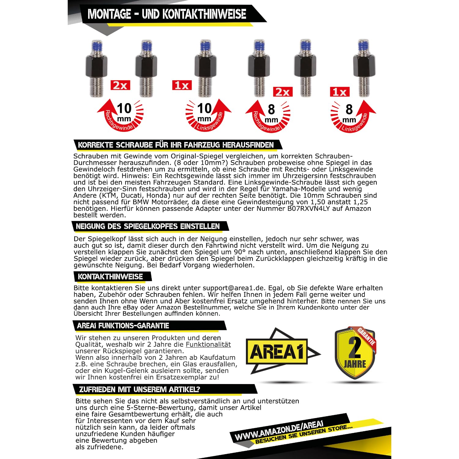 Area1 Set di specchietti retrovisori compatibile con Multistrada 620, 1000, 1100, (V43)