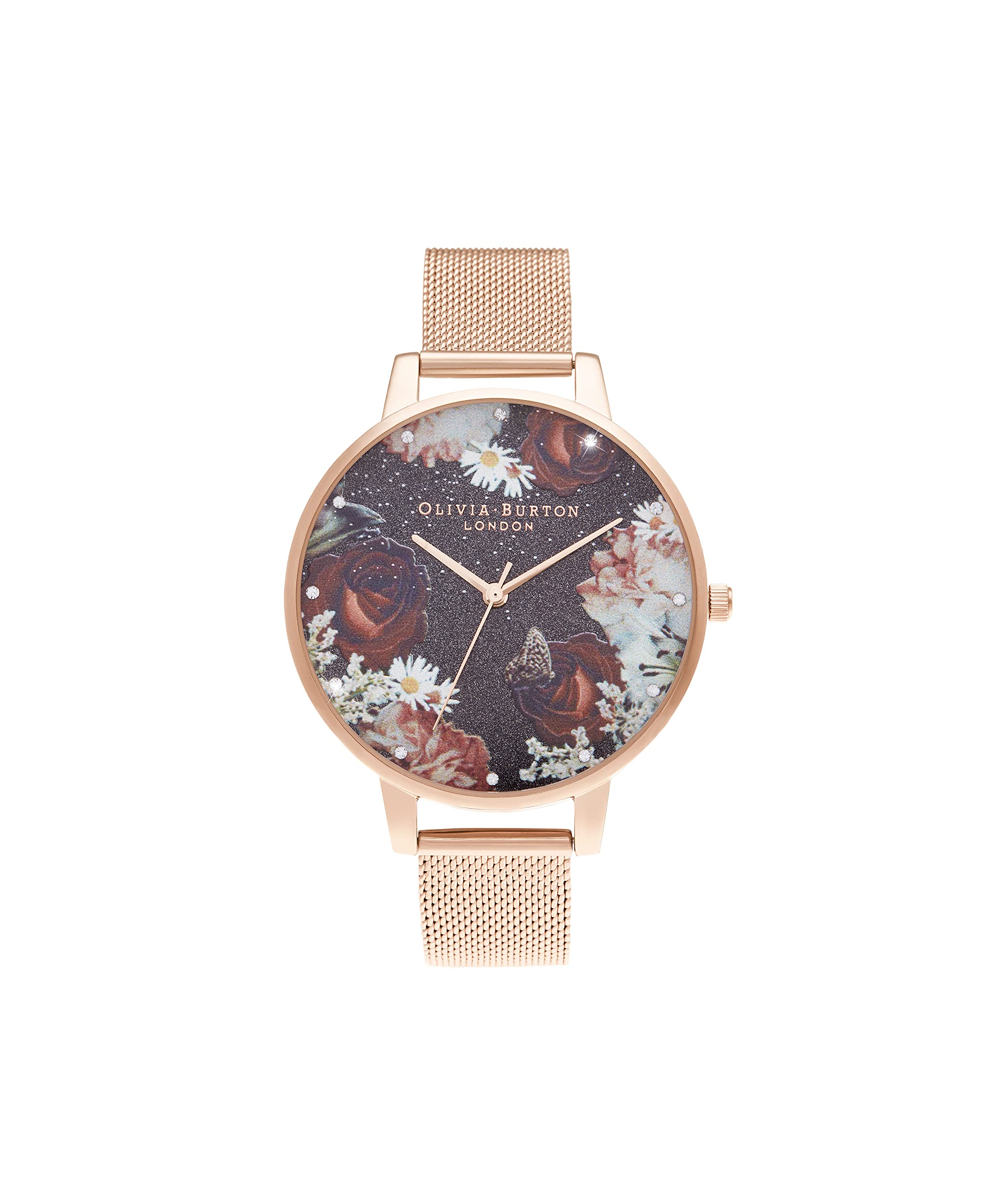 Analogue Quartz Watch for Women WINTER BLOOMS Collection with Rose Gold Colored Stainless Steel Mesh Bracelet - OB16WG80