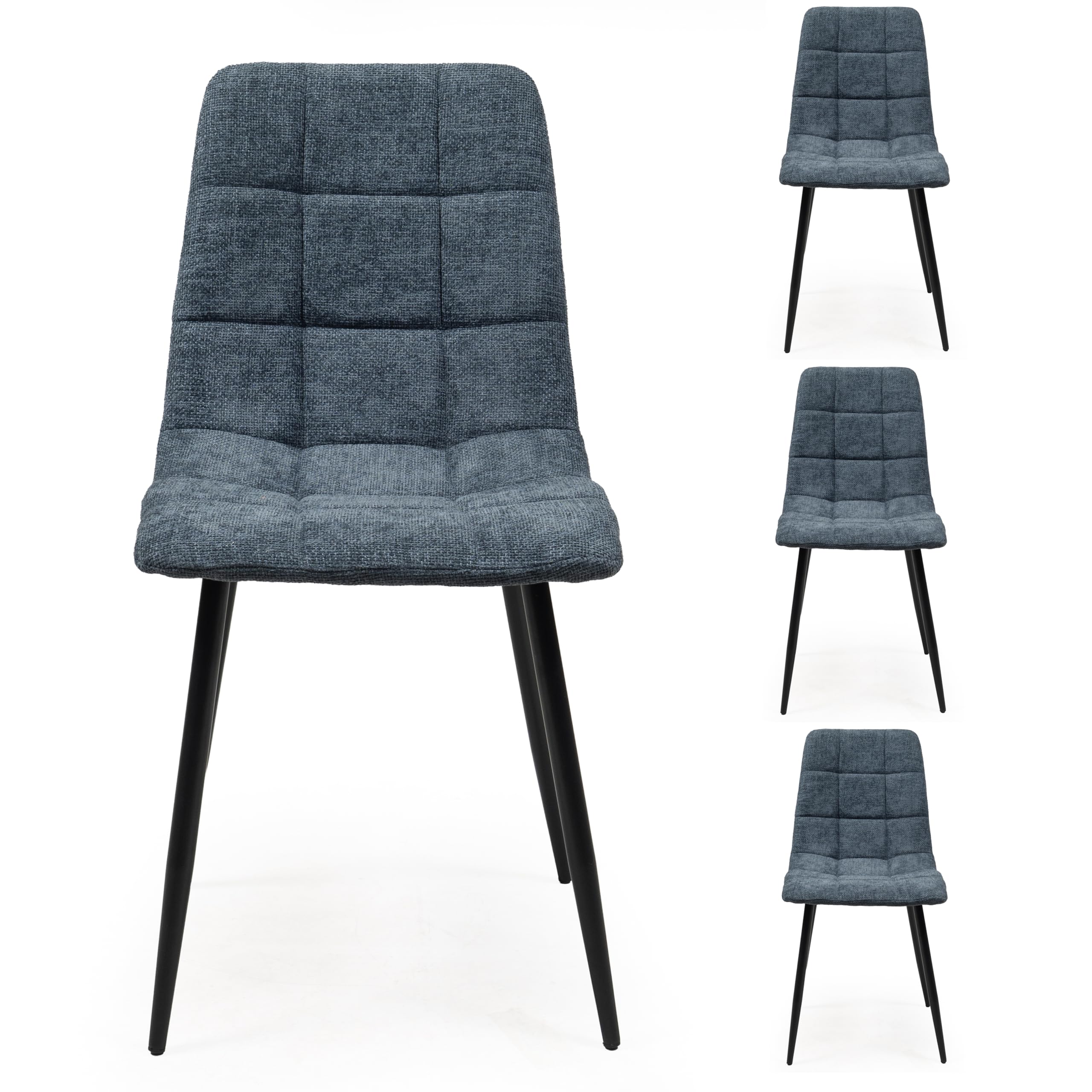Homely® | Pack Comedor Moderno Core con Mesa Redonda 100 cm. Tapa de 1 Pieza Cemento | 4 Sillas Tapizadas Acolchadas C/Azul Cobalto | Conjunto Mesa Comedor Estilo Nórdico Industrial | Cocina y Salón