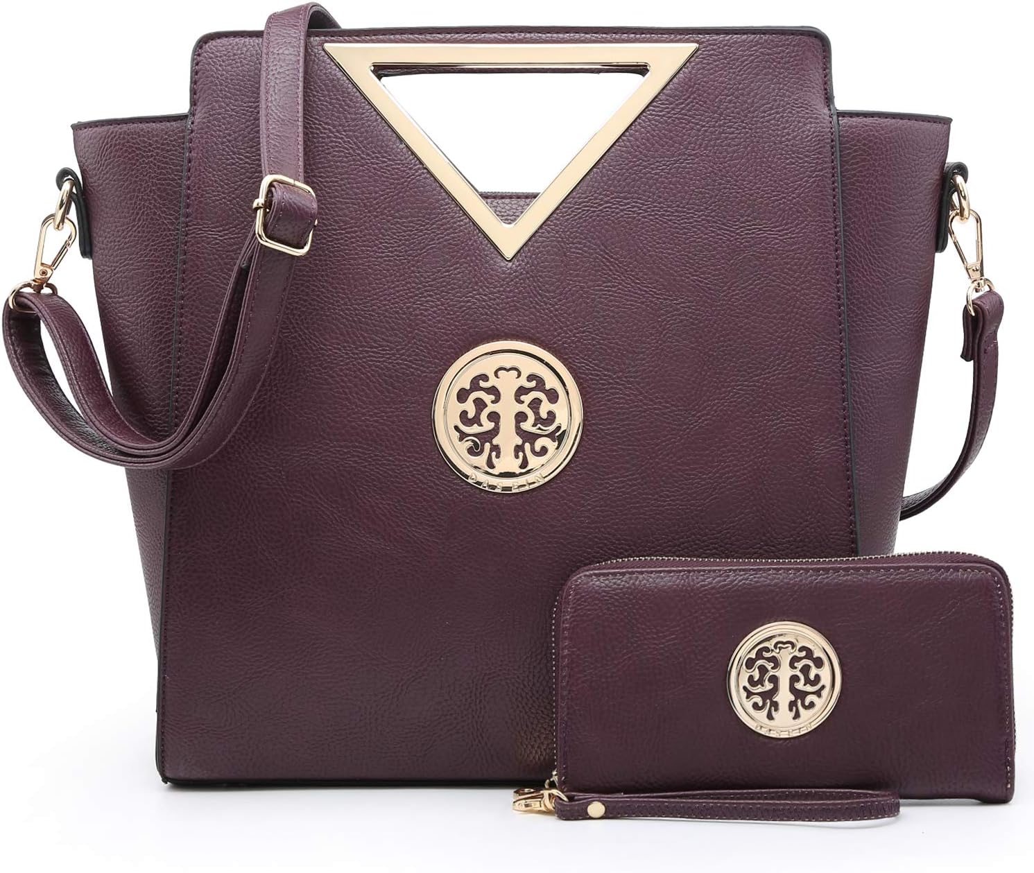 Dasein Women Fashion Handbag Chic Triangle Handle Shoulder Bag Tote Satchel Work Purse w/Matching Wallet