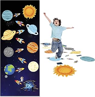 HK Studio Education Floor Decal for Classroom Decor - Solar System Space Exploring Hopscotch Decal for Boosting Gross Motor Skills - Sensory Path - Indoor School Montessori Gym