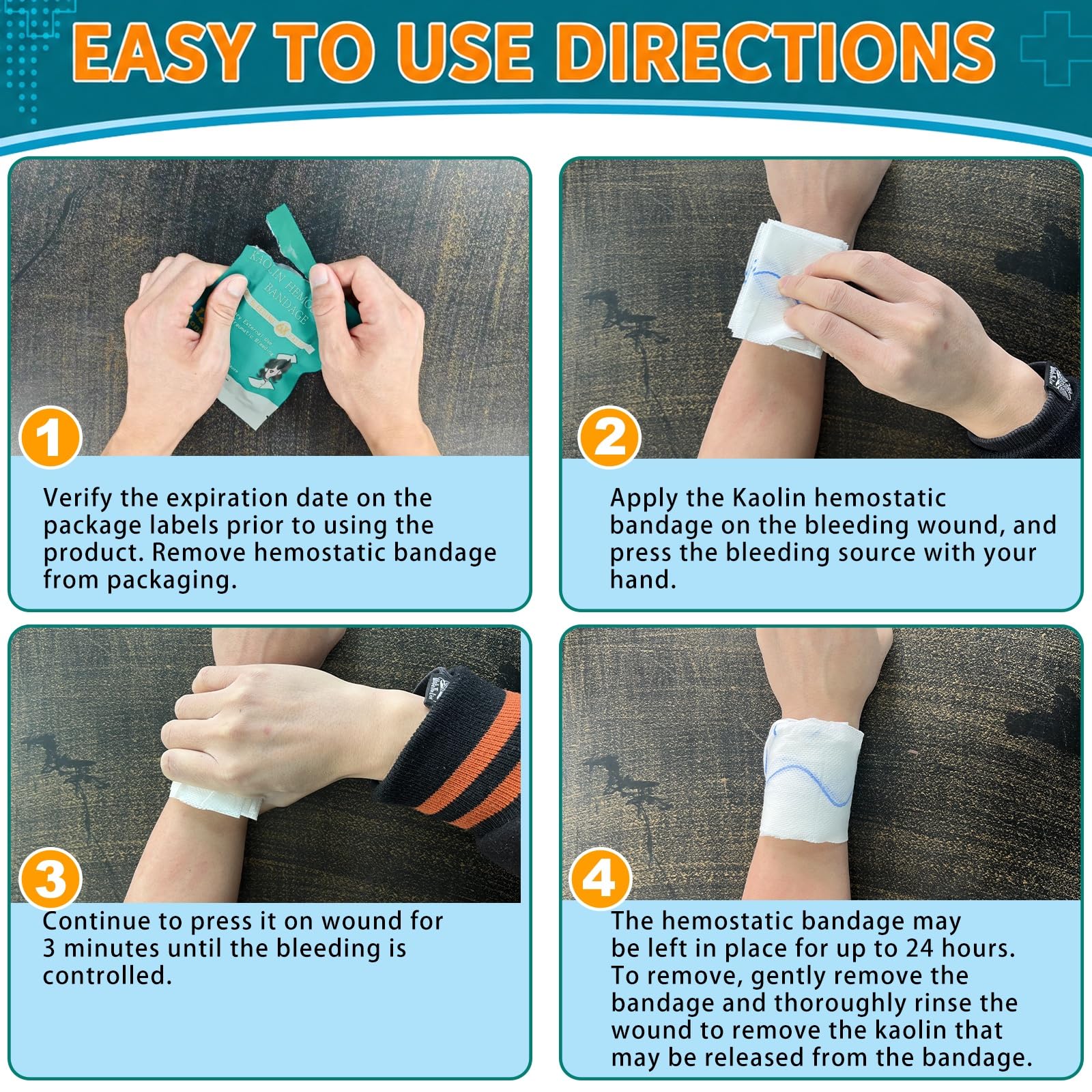 Quick Clot Gauze, kit avanzado de primeros auxilios para detener el sangrado de combate, gasa hemostática flexible, parada de sangrado más rápido, embalaje médico de heridas, suministros de kit de