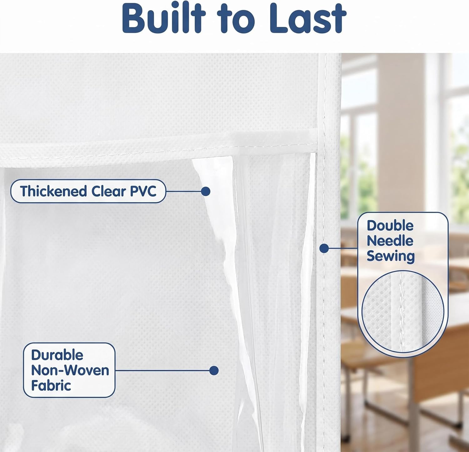 1 Pack Classroom Headphone Storage Organizer, 24 Large Clear Pocket Chart, Heavy Duty Over The Door Hanging Organizer with Strong Hooks & Accessories, Multi-Purpose for Classroom Supplies, Library