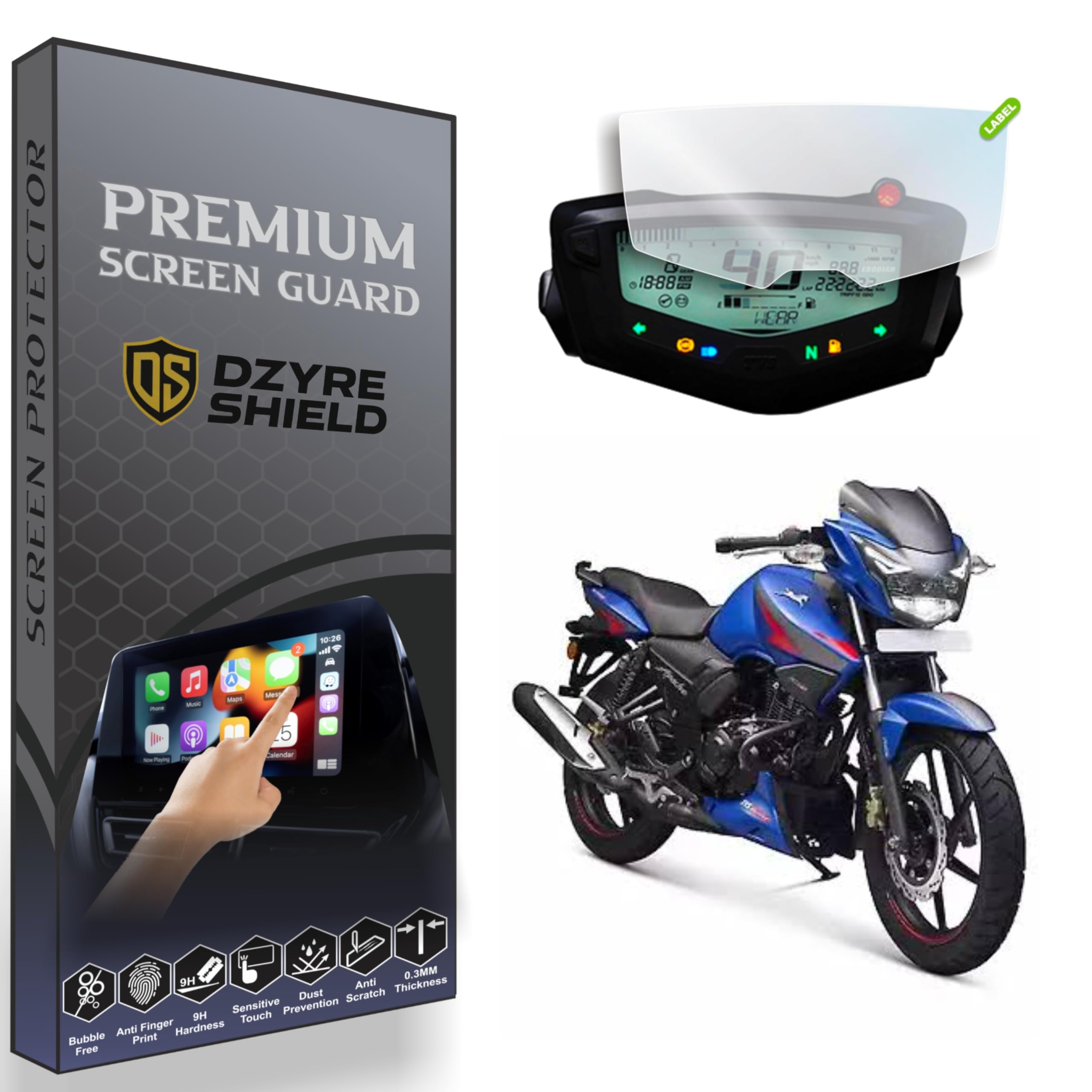 Dzyre Shield TVS Apache Rtr 160 | Rtr 160 4V | Rtr 180 | Rtr 200 4V || Screen Guard Protector for Instrument Cluster & Tripper Console | TVS APACHE || 9H Hardness, Quick Installation, Dust & Scratch Resistant [Not Tempered Glass] (PACK OF 1)-picture-11