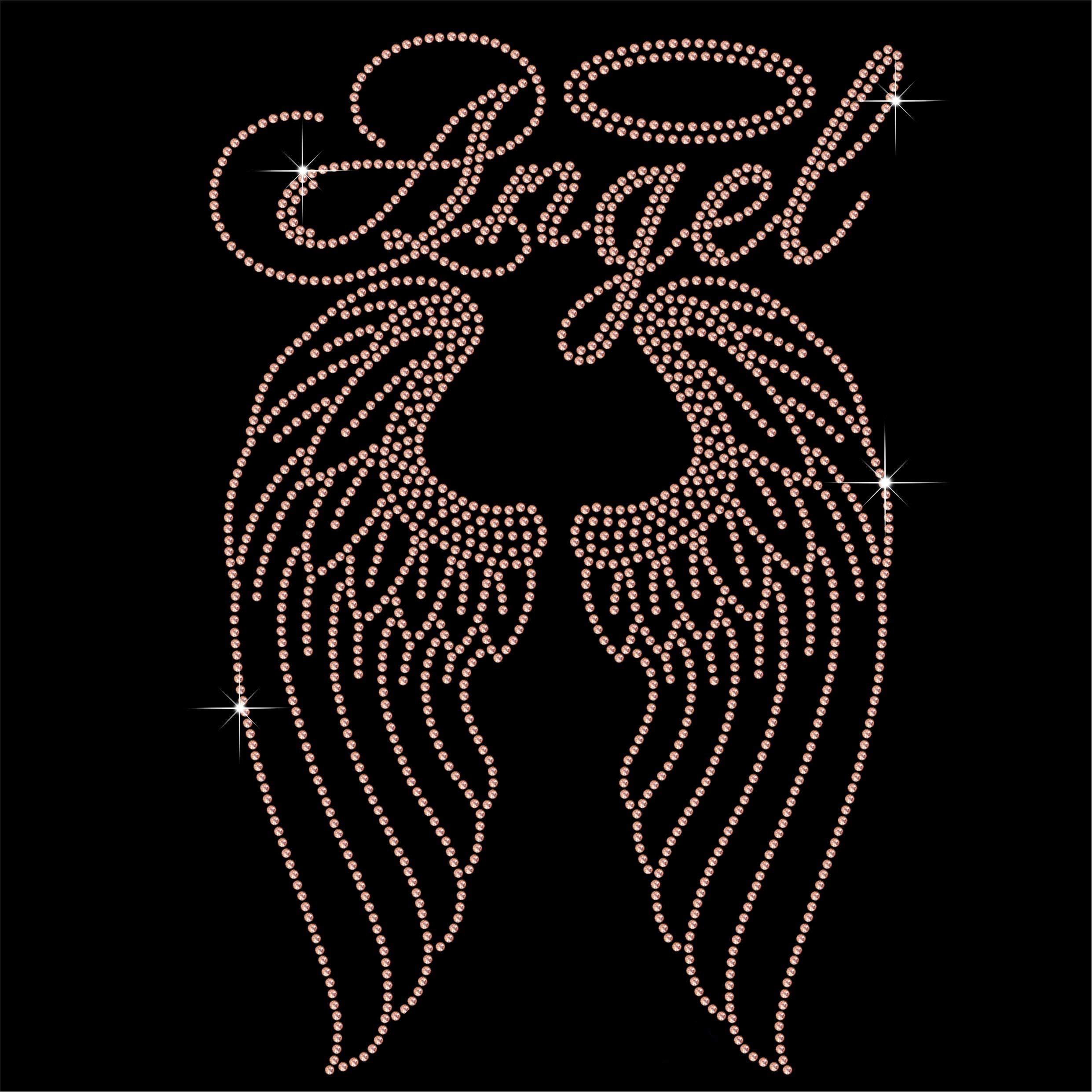 TShirt Showroom Angel with long wings Hotfix Rhinestone Diamante Iron-on Transfer Motif Applique (Champagne)