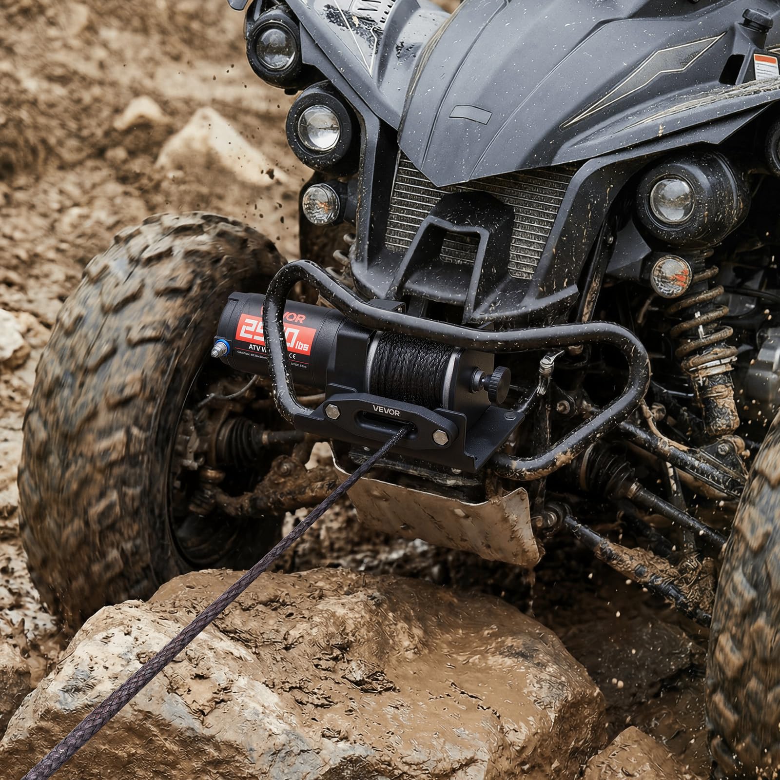 VEVOR Verricello Elettrico con Cavo da 1134 kg, Verricello Elettrico da 12 V CC per ATV/UTV Fuoristrada con Fune Sintetica Ø 4,8 mm x 12 m, Telecomando Cablato, Impermeabile IP55 per Recupero Stradale