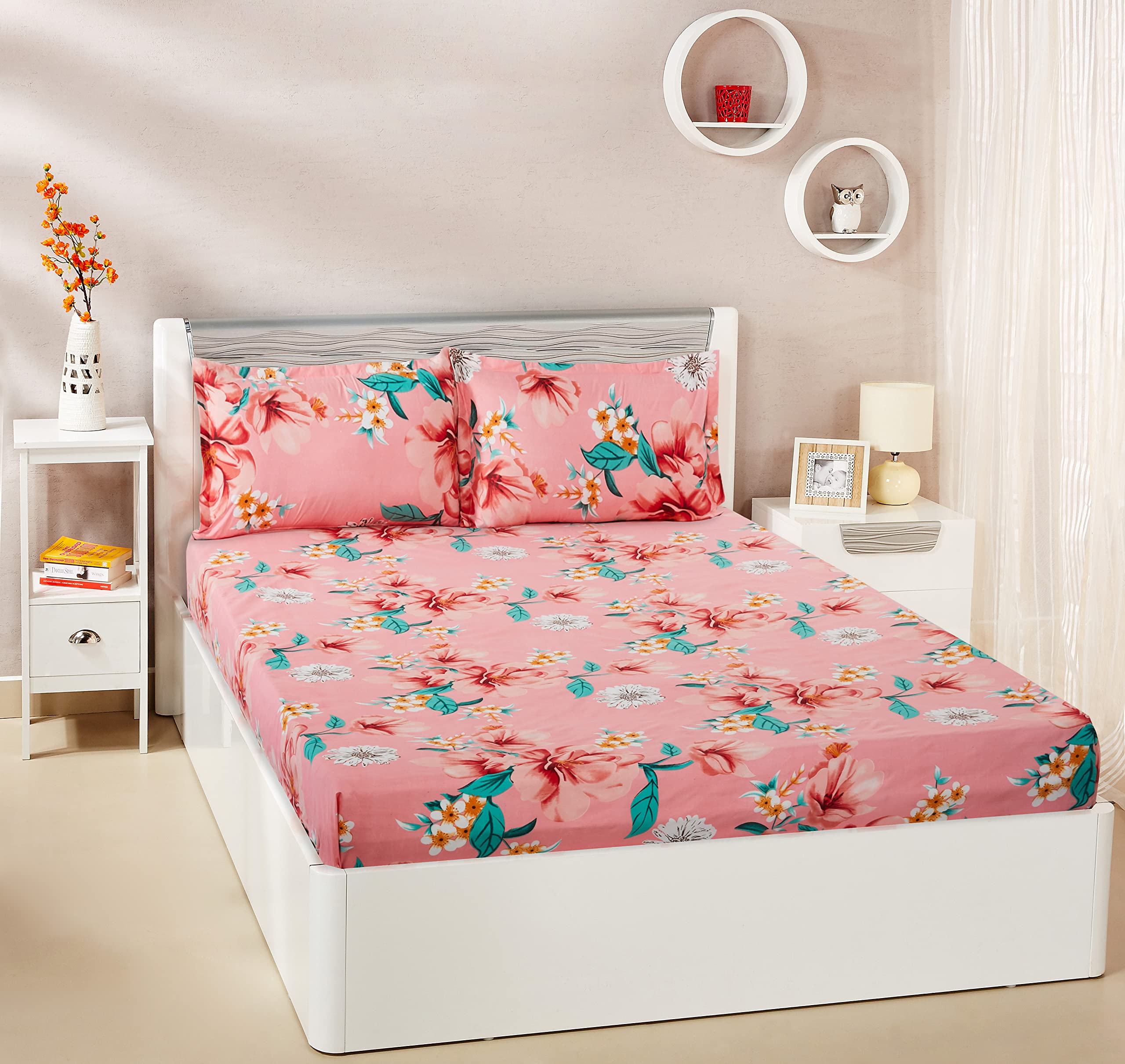 Amazon Brand - Solimo Polyester Rose Bloom Double Bedsheet with 2 Pillow Cover, Multicolor, 120 GSM, 144 Tc (B0BSH5MTS8) Amazon Price History, Amazon Price Tracker