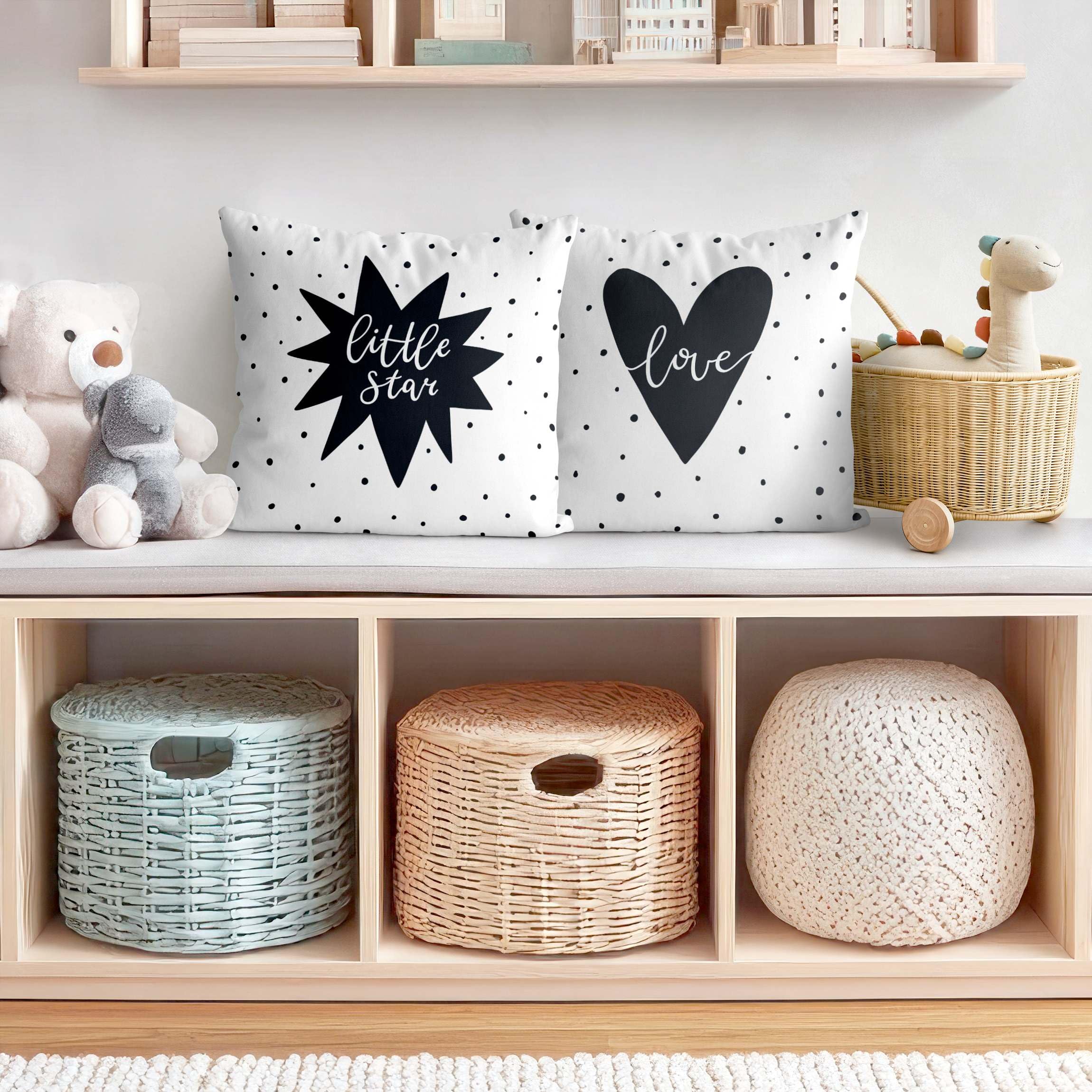 Deko Kissenhülle 2er Set drinnen/Indoor waschbar Sprüche ohne Füllung Zierkissen - Made in Germany - Punkte Bezug schwarz Weiss Sofakissen Indoor Sofa Bett 1148